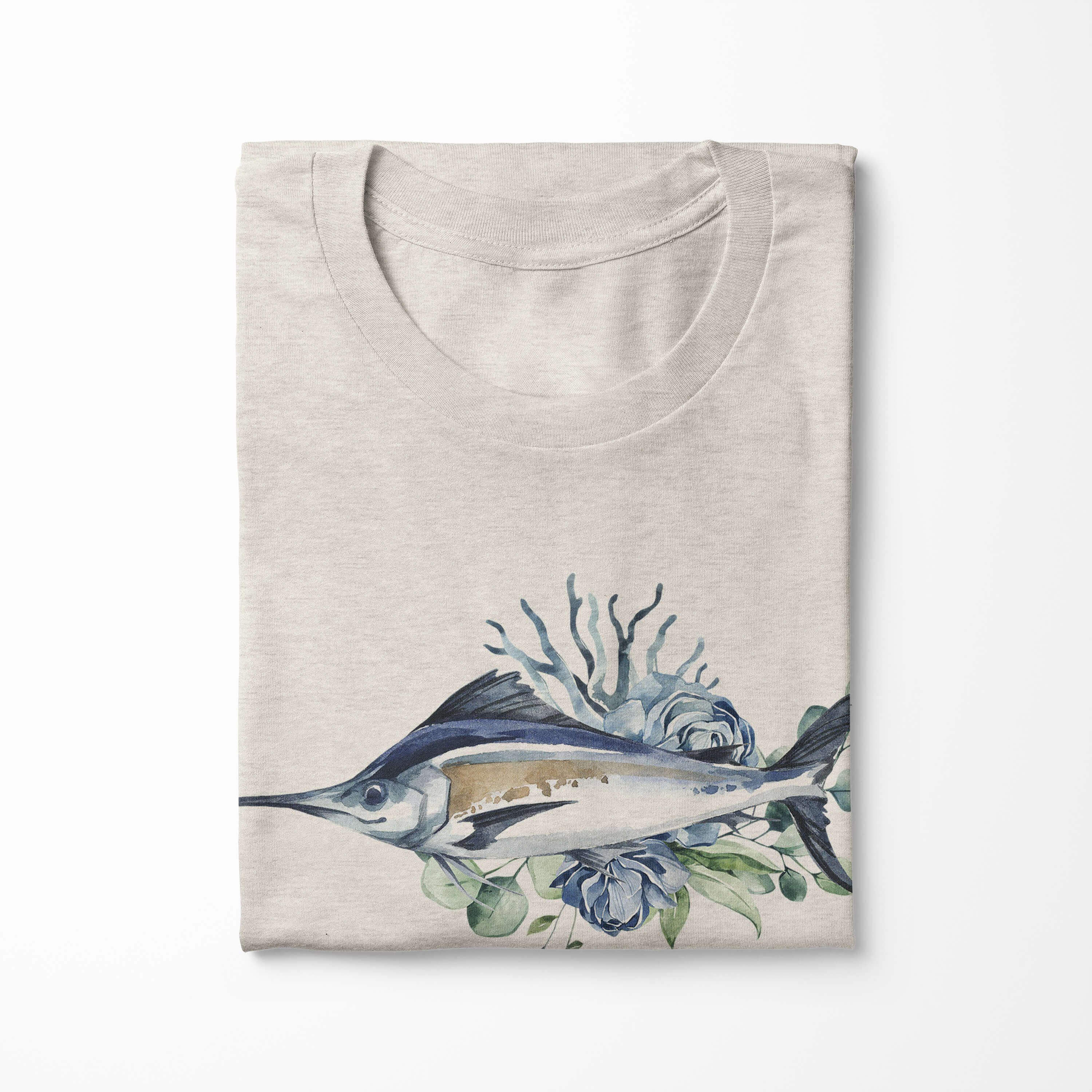 Bio-Baumwolle Wasserfarben Art Sinus Schwertfisch Nachhaltig Shirt T-Shirt 100% gekämmte Ökomode T-Shirt Motiv Herren (1-tlg)