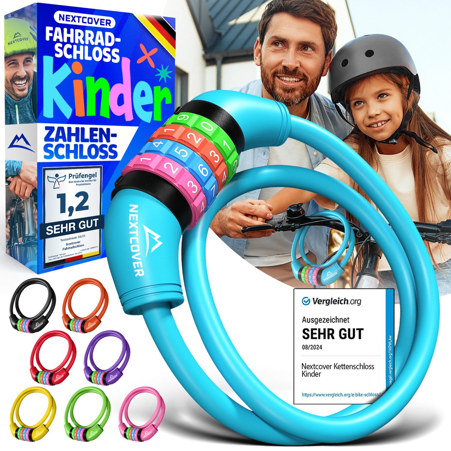 Nextcover Zahlenkabelschloss NEXTCOVER® Fahrradschloss Kinder mit 4-stelligem Zahlencode