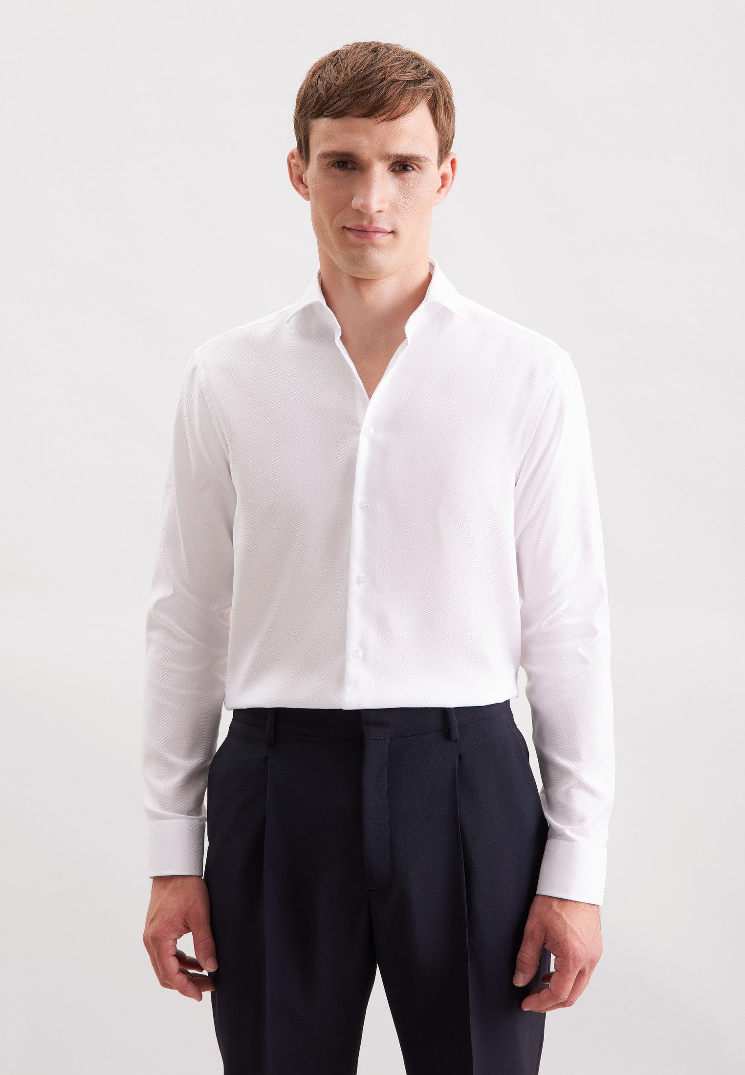 seidensticker Businesshemd Schwarze Rose Regular 1/1 Kentkragen Fischgrat