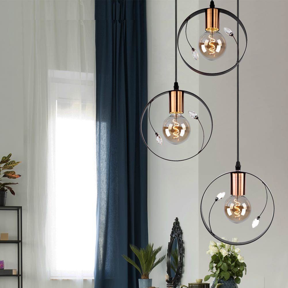 etc-shop Pendelleuchte, Leuchtmittel Kristall Hänge Decken Pendel Zimmer Lampe Ring Wohn nicht inklusive, Retro Design