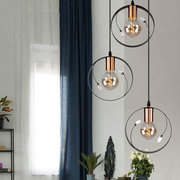 etc-shop LED Pendelleuchte, Leuchtmittel inklusive, Warmweiß, Retro Decken Hänge Lampe Ring Design Kristall Pendel