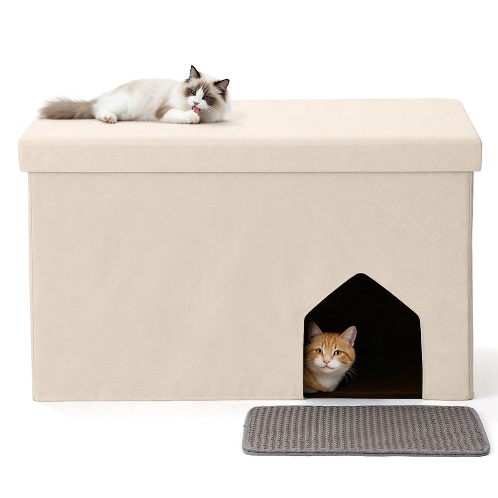 Insma Tierhaus 3-in-1 Katzenschrank Katzenhaus für Katzenklo Versteckt Katzentoilette, 90×50×50cm, mit Katzenstreu-Matte, bis zu 100kg Tragfähigkeit