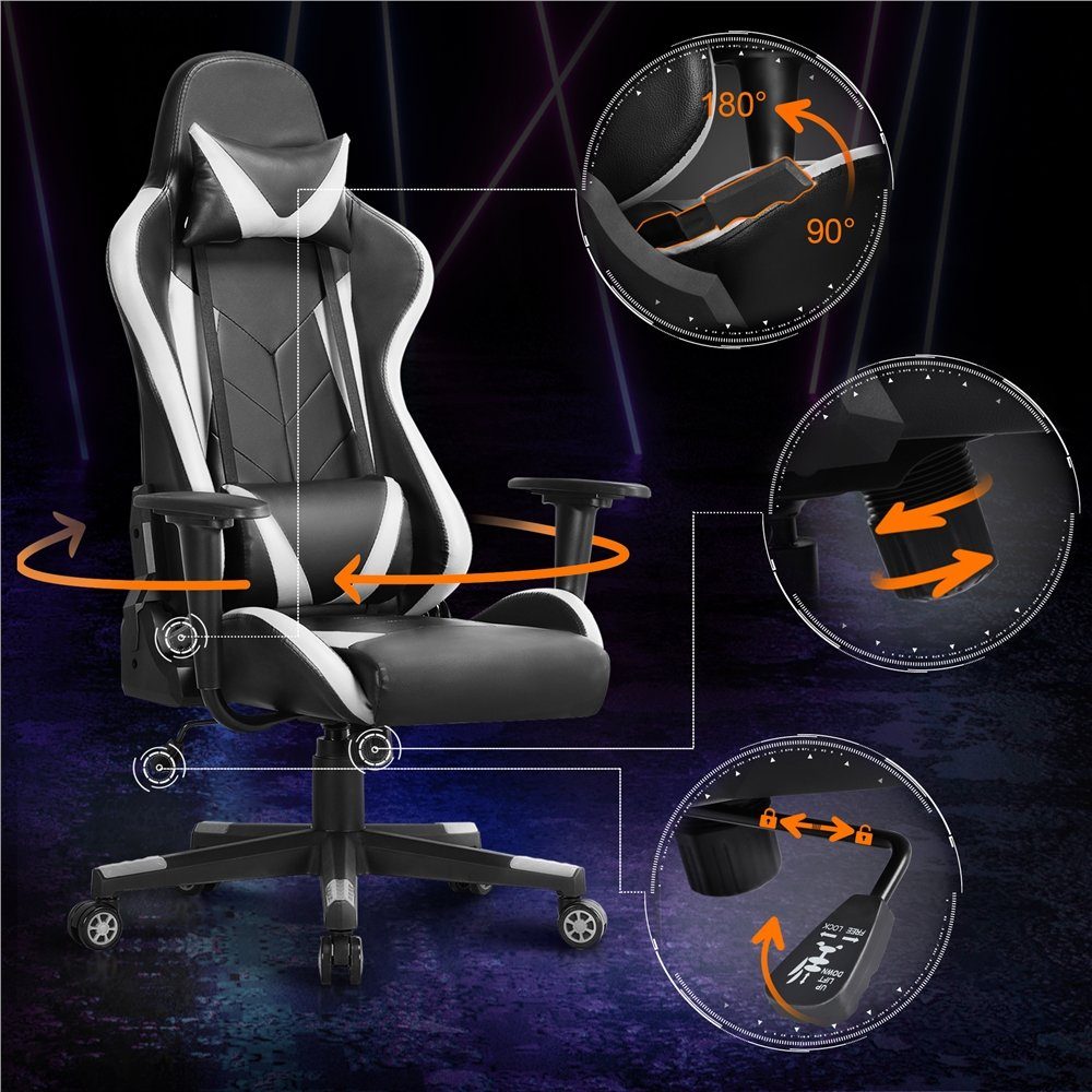 / Ergonomisches mit Gaming-Stuhl, Lendenkissen Schwarz Kopfstütze Design und Yaheetech Weiß