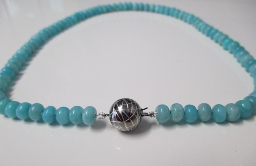 Kette ohne Anhänger Edelsteinkette Amazonit mit 925/- Silber Schließe