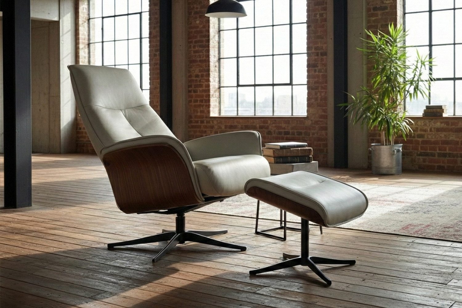 KAWOLA Relaxsessel FERREIRA Leder grau Komfort Drehsessel – Bequem, 360° drehbar, Relaxfunktion, Kopfstütze, inklusive Fußhocker