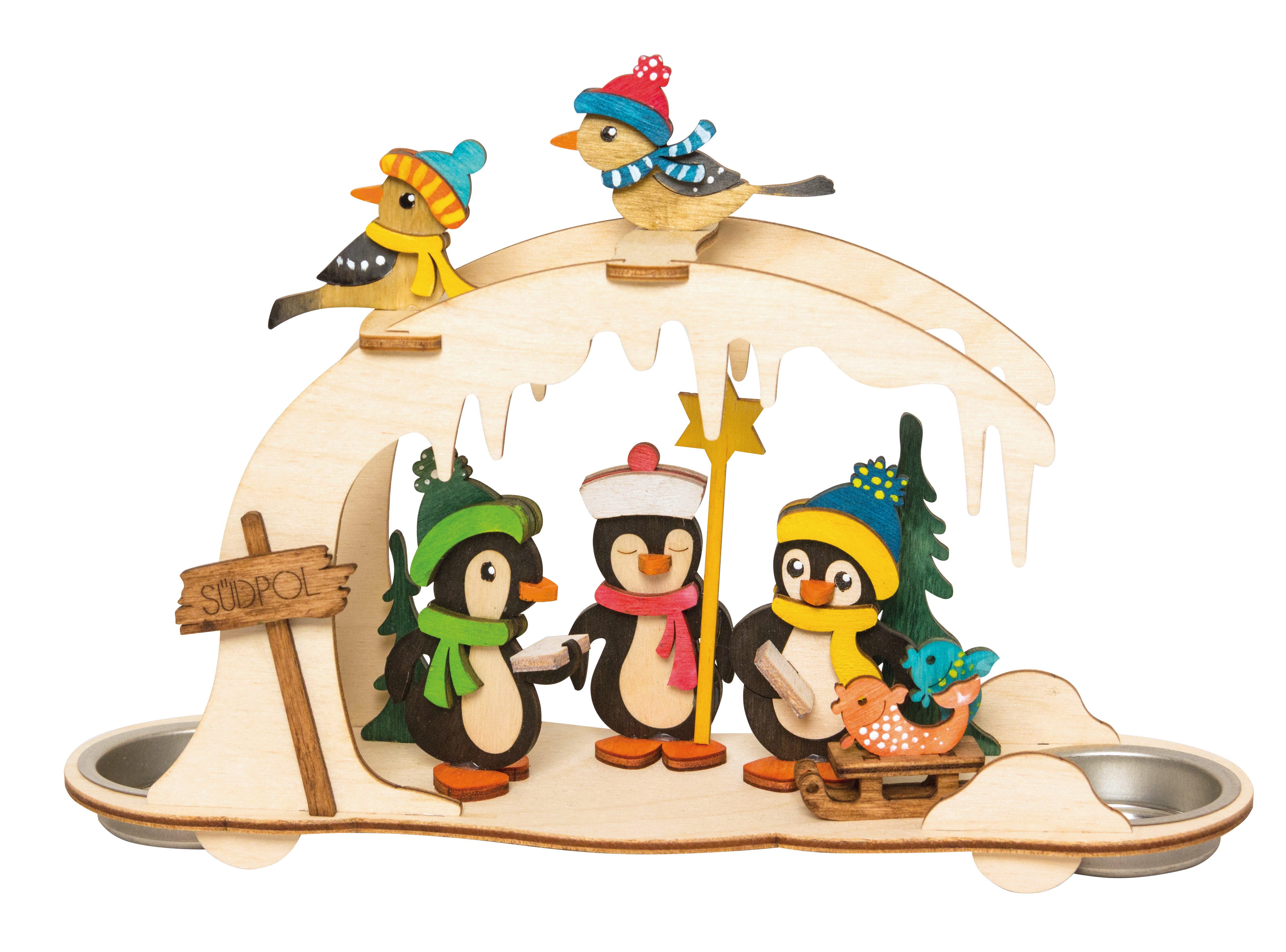 Kuhnert Kreativset Teelichthalter - Pinguinbogen - ca. 27x15x7 cm - aus Holz, schicke Weihnachtsdeko zum selbst Gestalten - Made in Germany