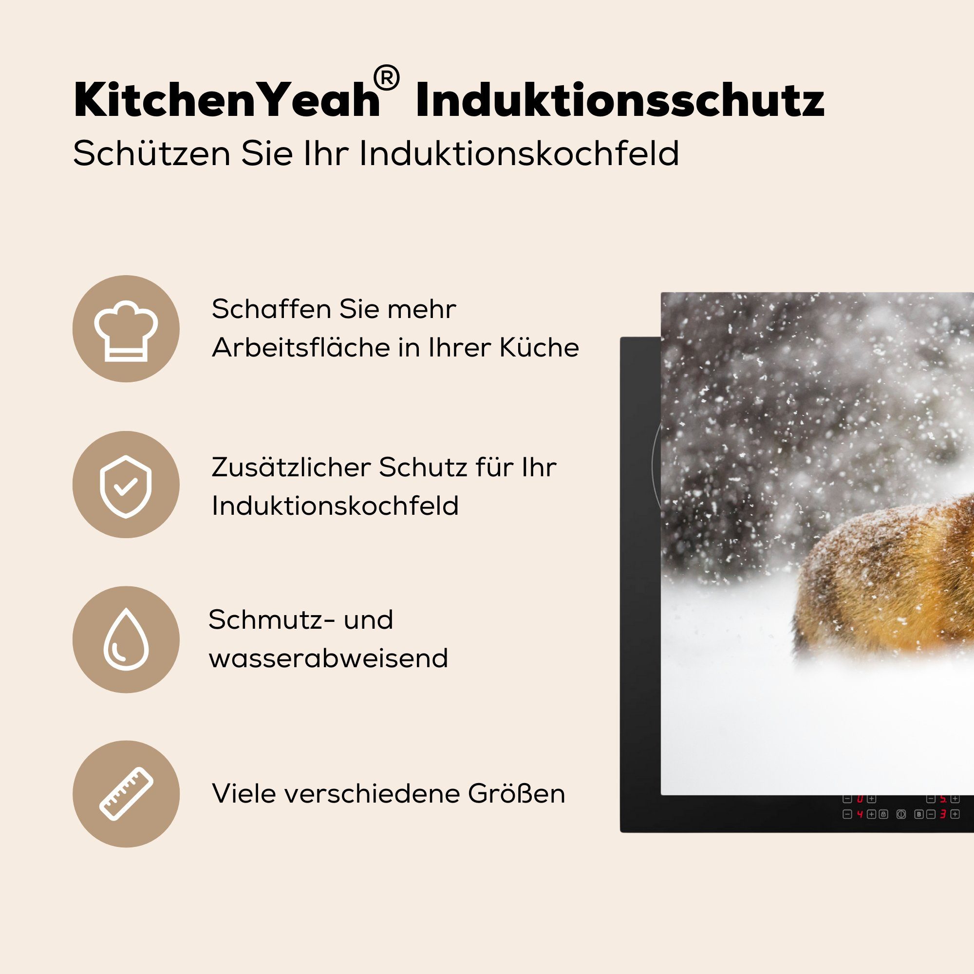 tlg), Fuchs Sturm, - 81x52 MuchoWow Schnee Induktionskochfeld küche, die Ceranfeldabdeckung für Schutz (1 Herdblende-/Abdeckplatte cm, Vinyl, -