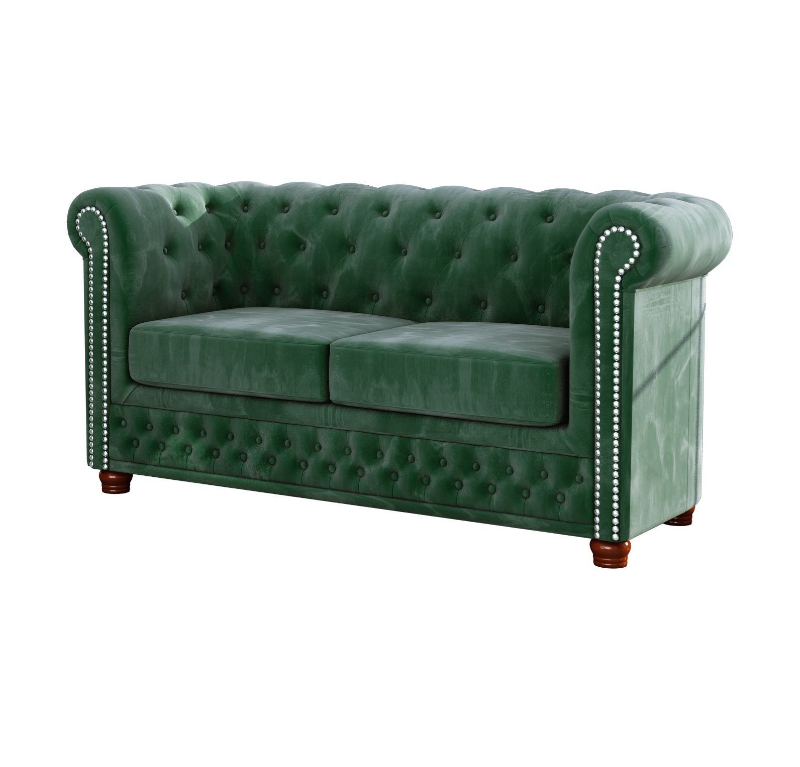 2-Sitzer-Sofa, 3-Sitzer-Sofa, 3+2+1, (1x 1x Sessel), mit Möbel S-Style Flasche Wellenfederung 1x Leeds Polstergarnitur Chesterfield grün