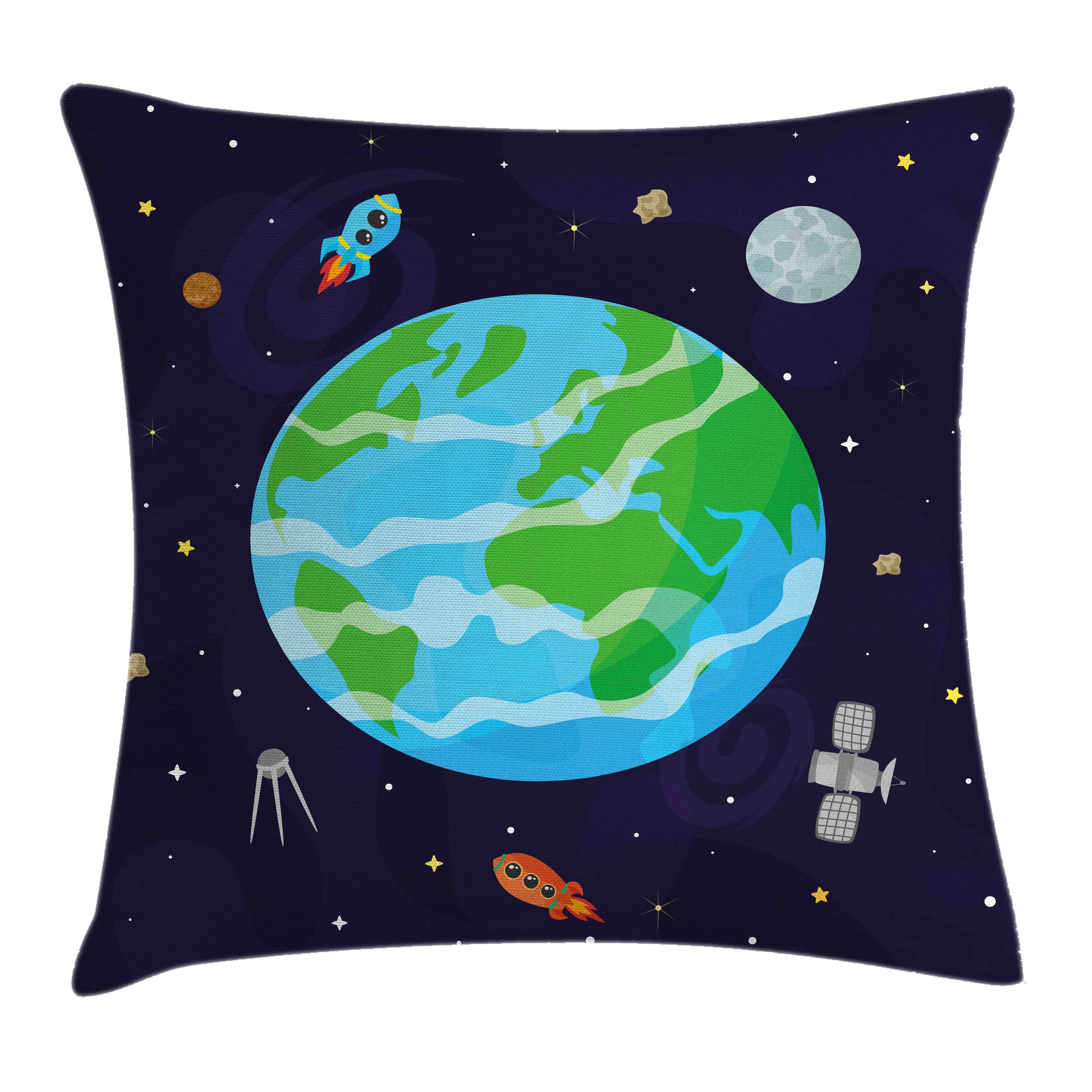 Astronomie mit (1 Cartoon Abakuhaus Druck, Klaren Reißverschluss Erde Kissenbezüge mit Beidseitiger Waschbar Farbfesten Farben Celestial Stück), Kissenhülle