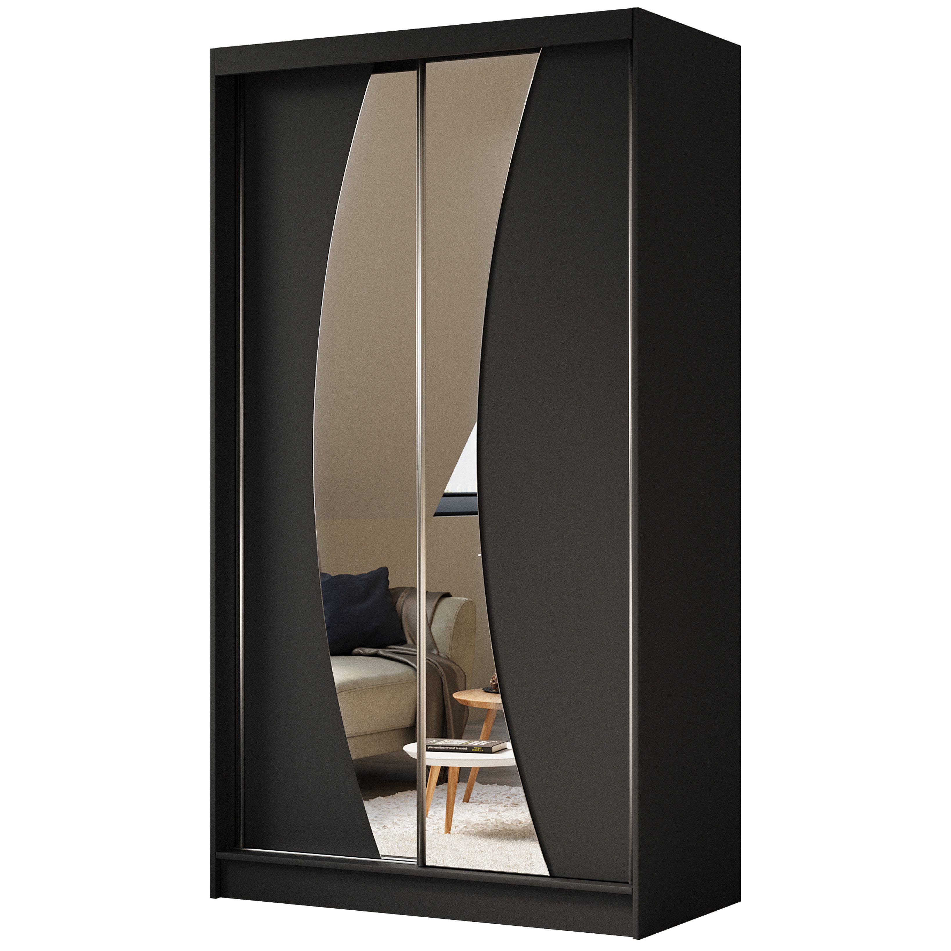 Beautysofa Schiebetürenschrank VOX II mit Spiegel & Schubladen (Schrank modern groß Schiebetüren mit Einlegeböden Kleiderstange, Kleiderschrank Schwebetürenschrank) viele Farben zur Auswahl