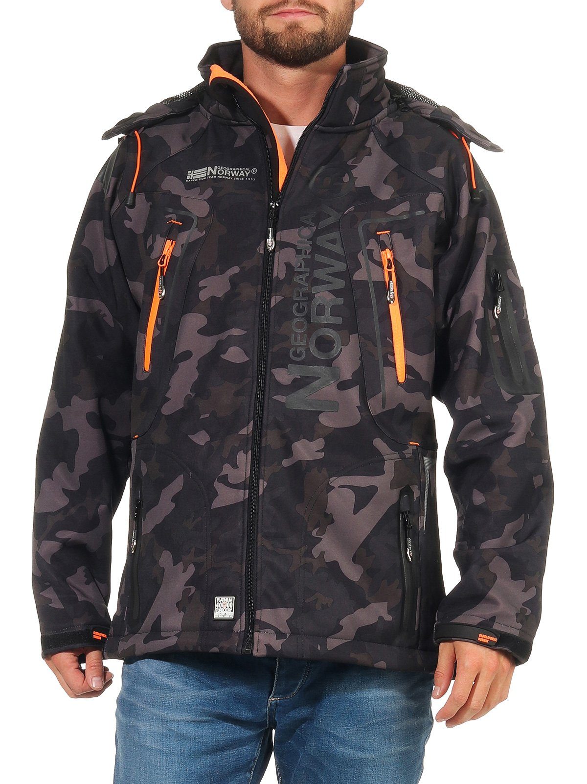 Geographical Norway Softshelljacke Geographical Norway Herren Softshelljacke G-Forrest by leyoley Wanderjacke, mit abnehmbarer Kapuze, Übergangsjacke, mit Stehkragen