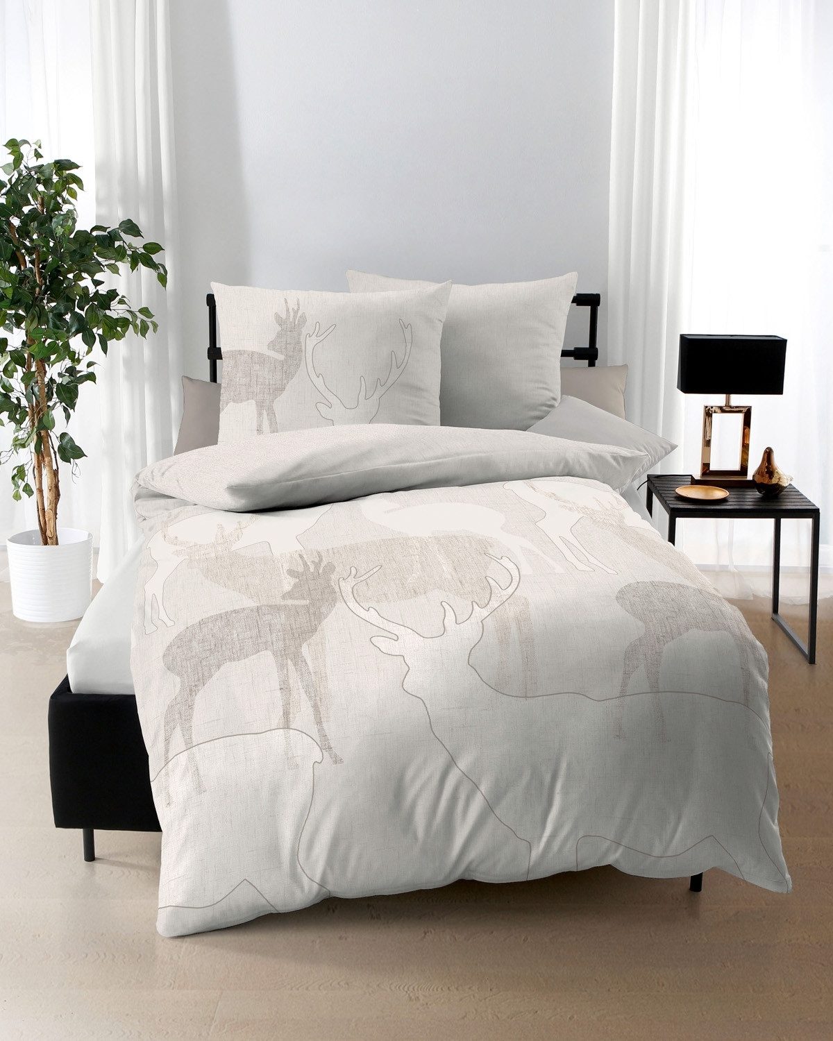 Kaeppel Bettwäsche HIRSCHE, 135 x 200 cm, Beige, Baumwolle, Feinbiber, mit günstig online kaufen