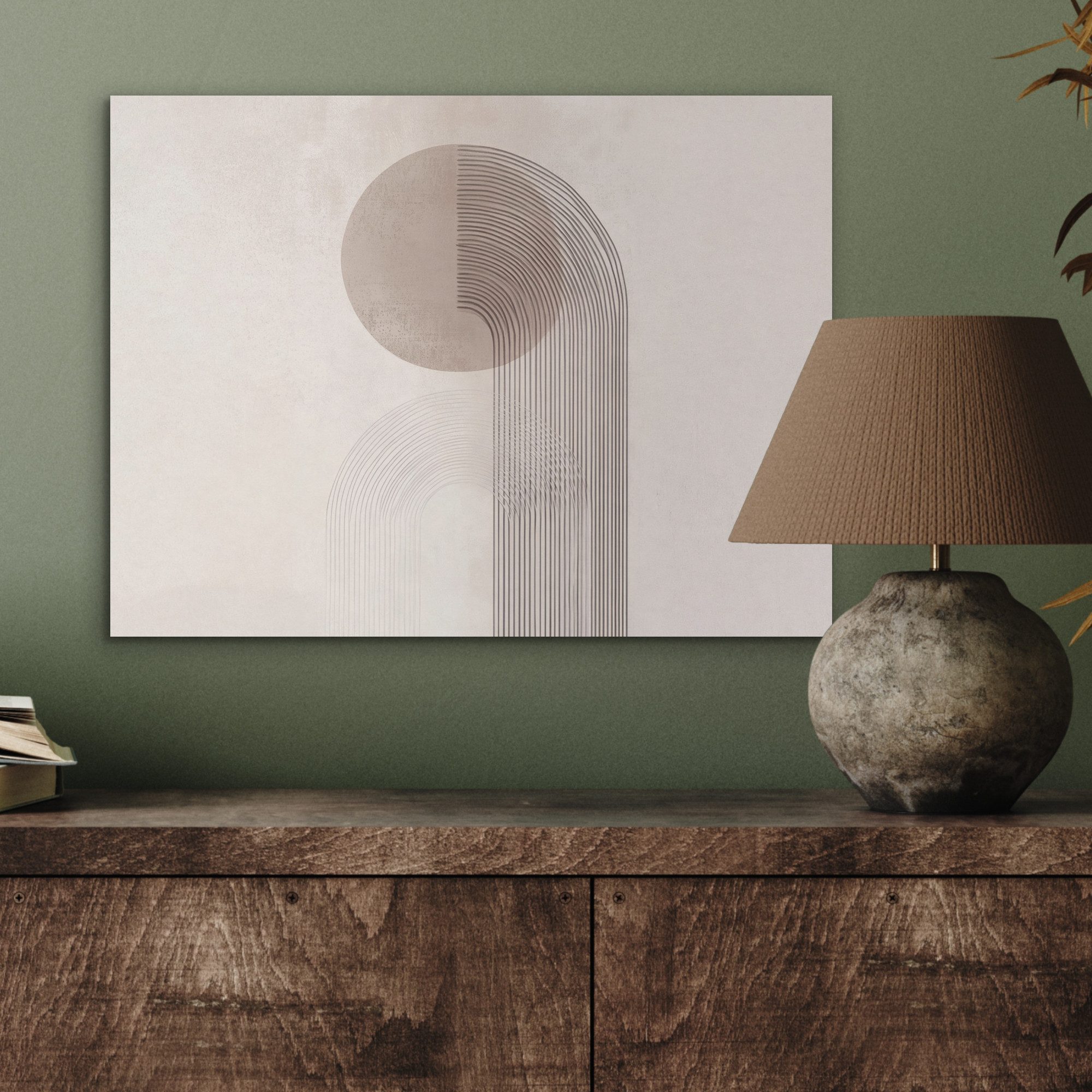MuchoWow Gemälde Minimalistisch - Kreis - Hellgrau, Fotodruck (1 St), Akustikpaneele PET-Filz, Akustikbild, Schalldämmung, Deko 40x30 cm