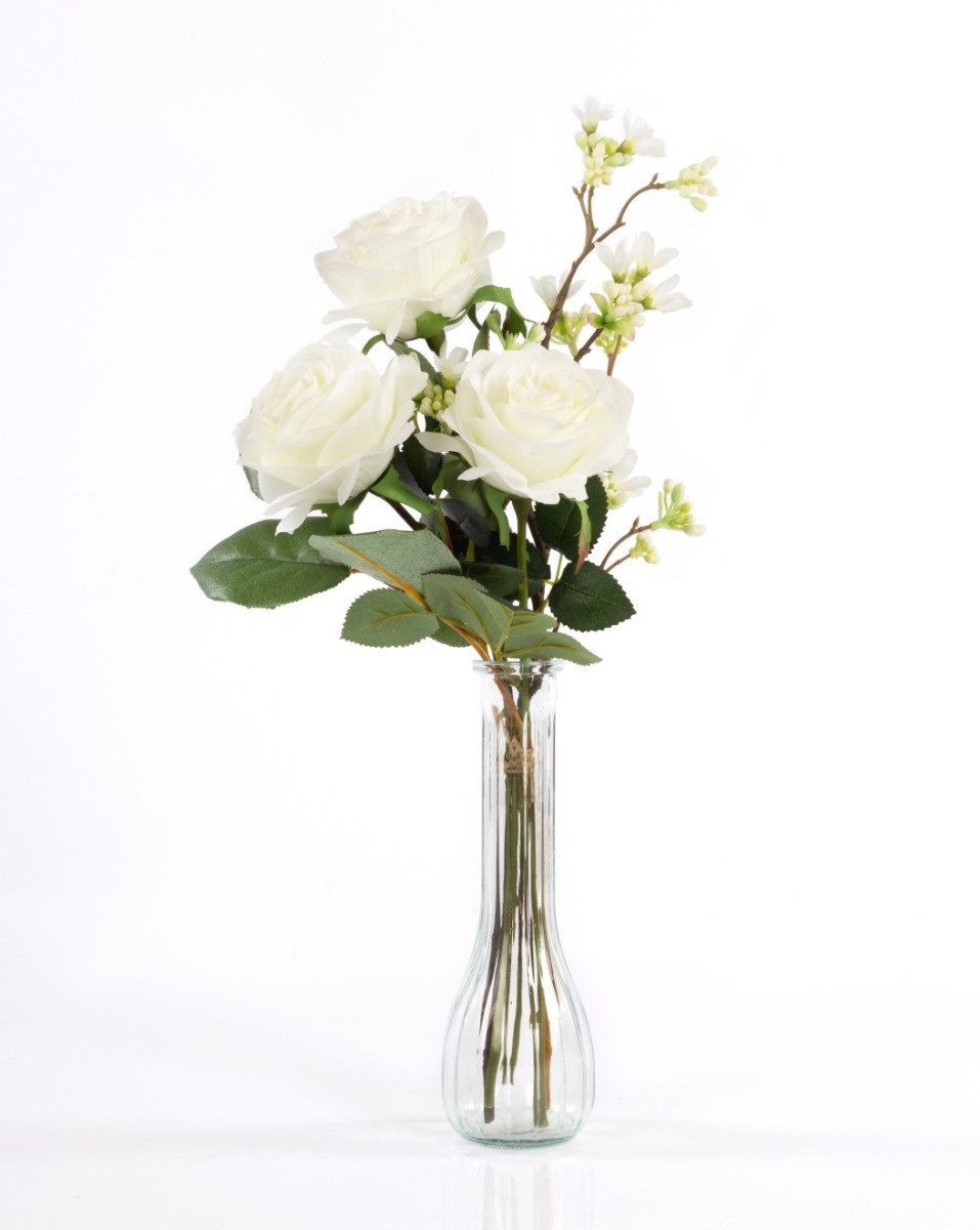 Kunstblumenstrauß Textil Rosenstrauß Simony mit Beiwerk, Creme, 45cm, Ø20cm - OHNE VASE, artplants, Höhe 45.0 cm