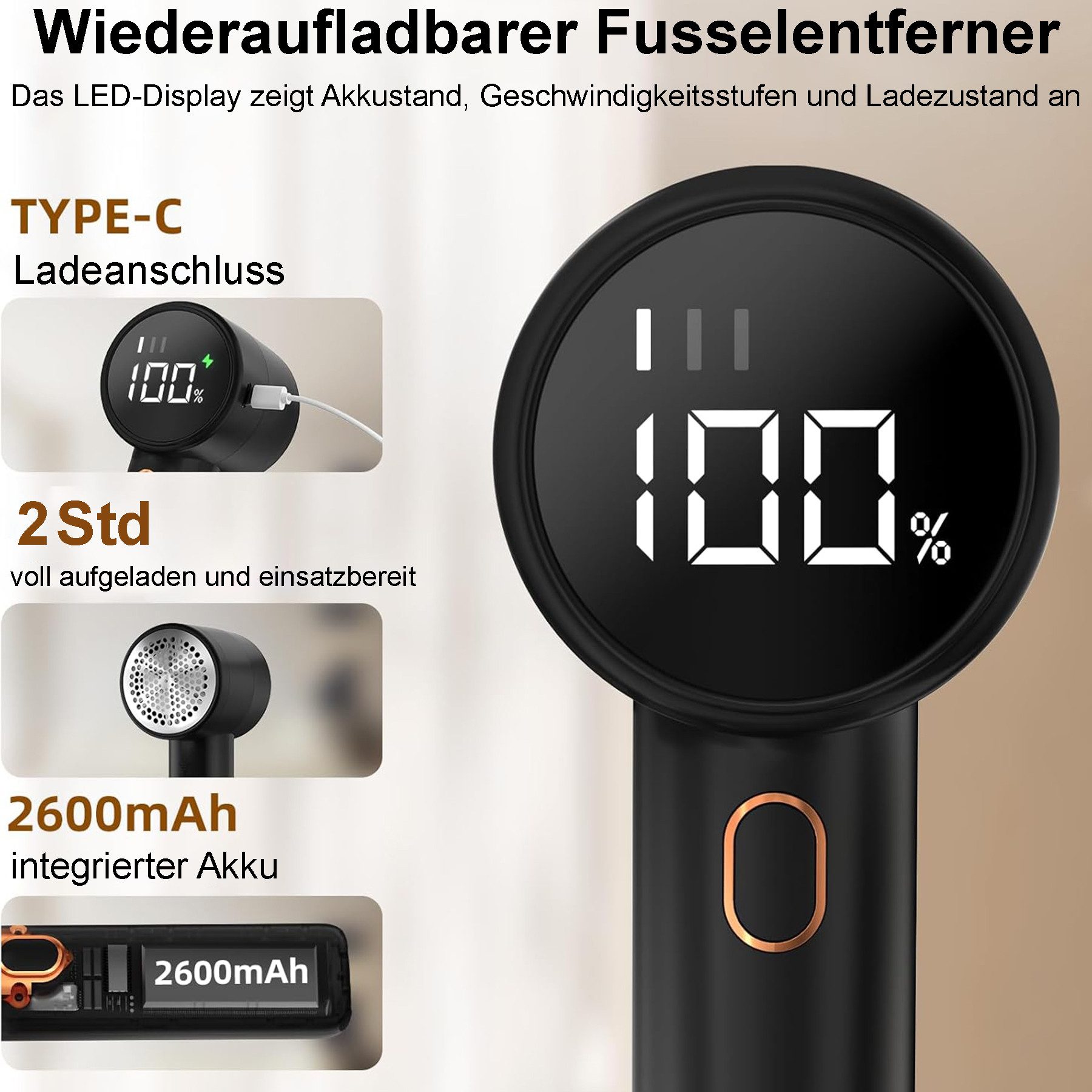 Senmudi Fusselrasierer Fusselrasierer Fusselroller Elektrische Fusselentferner Stoffrasierer, LED-Display, 3 Geschwindigkeiten,100 ml abnehmbar Flusenbehälter