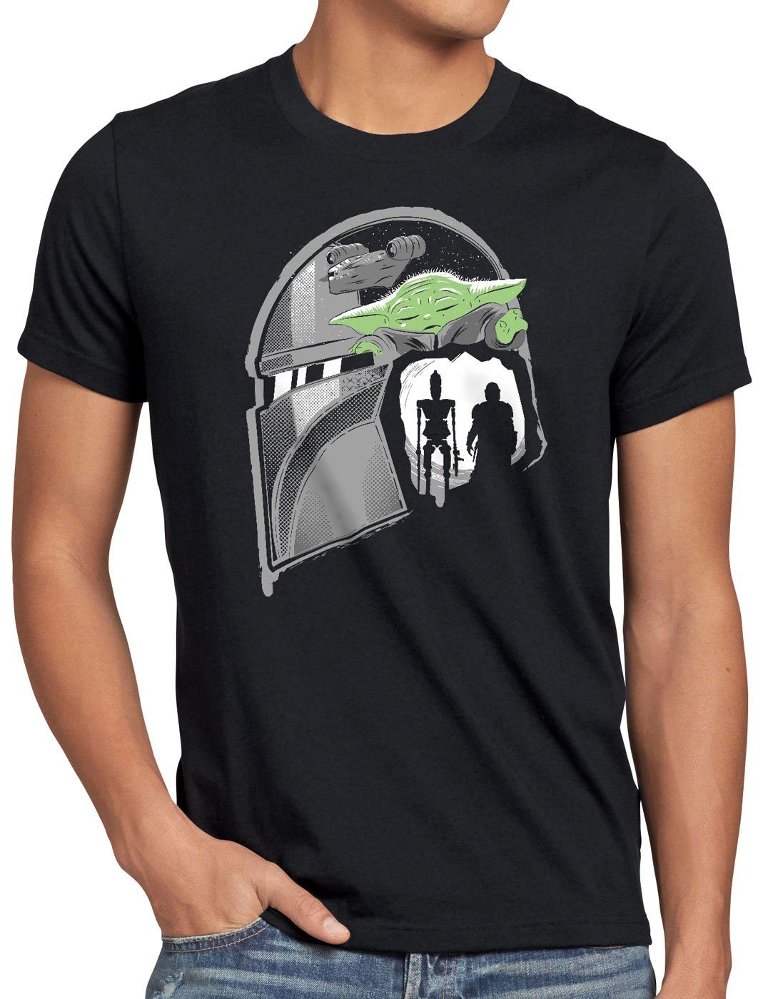 style3 Print-Shirt Herren T-Shirt Mando'a yoda raumschiff droide