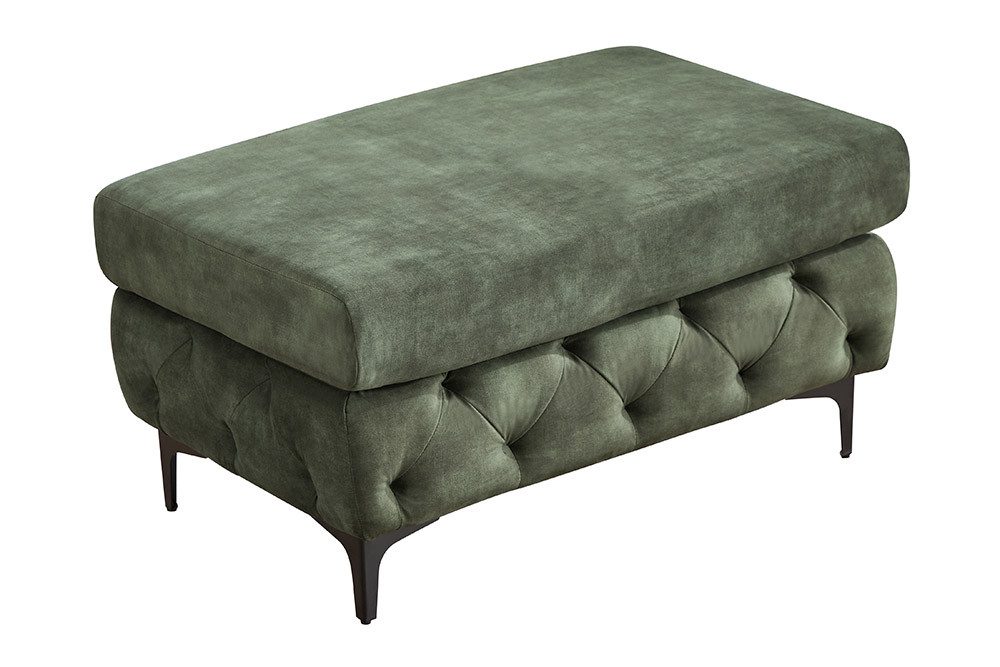 riess-ambiente Fußhocker MODERN BAROCK 95cm grün - Samt, Taschenfederkern, Chesterfield, retro (Einzelartikel, 1 St), Variabler Sitzhocker - Perfekt für Wohnzimmer, Sofa-Bereich und Lounge