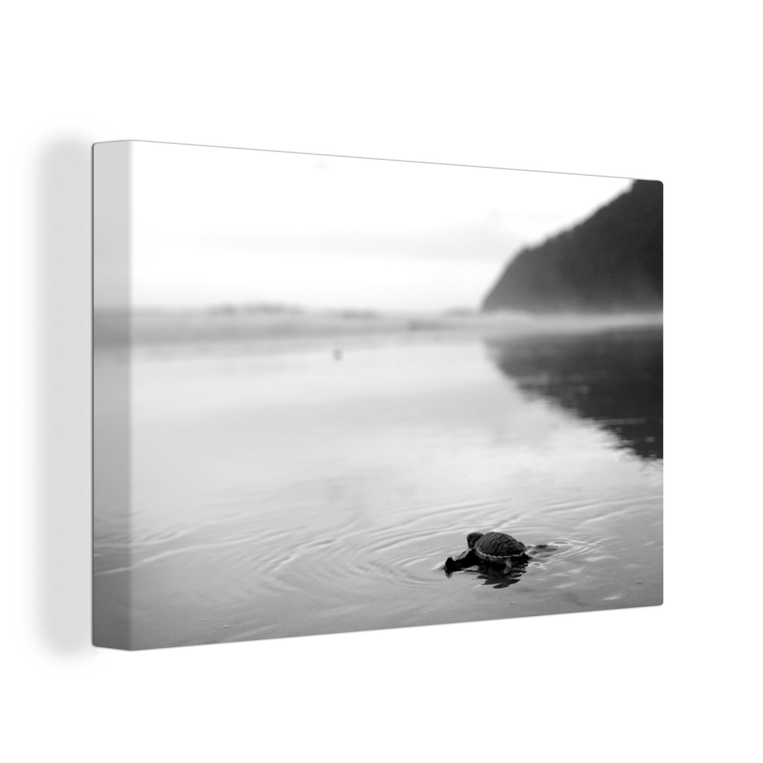 OneMillionCanvasses® Leinwandbild Schwarz-Weiß-Foto vom Meer mit Blick auf die Landschaft des Meru, (1 St), Wandbild Leinwandbilder, Aufhängefertig, Wanddeko, 30x20 cm