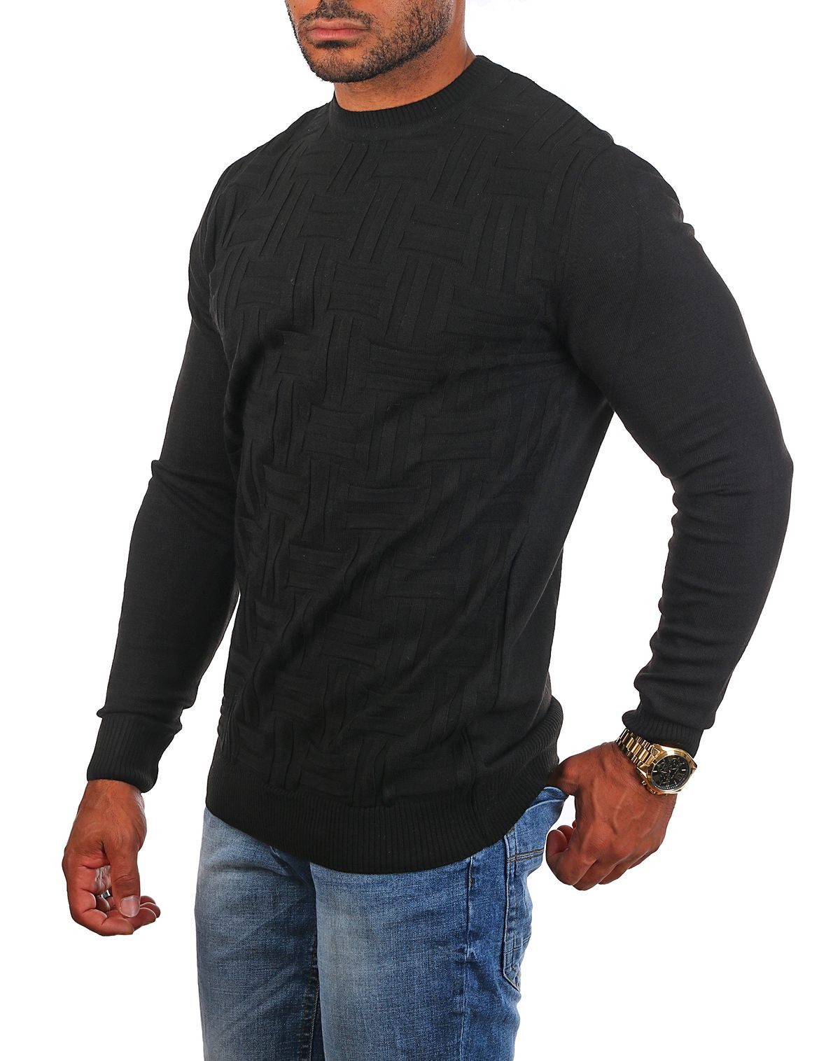 CARISMA Strickpullover Herren leichter Feinstrick einfarbig uni Strickmuste günstig online kaufen
