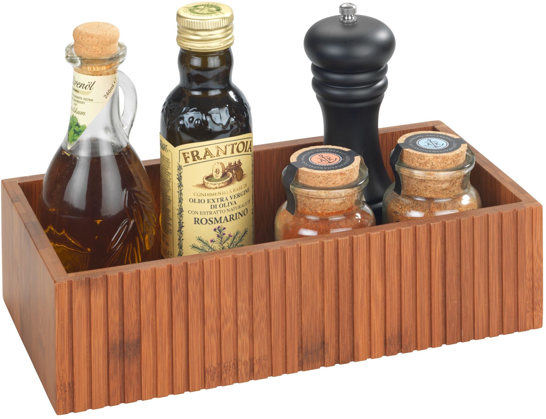 WENKO Aufbewahrungsbox Modell Mera (Set, 2 St), Organizer aus geräuchertem Bambus für die Küche, Landhaus-Stil