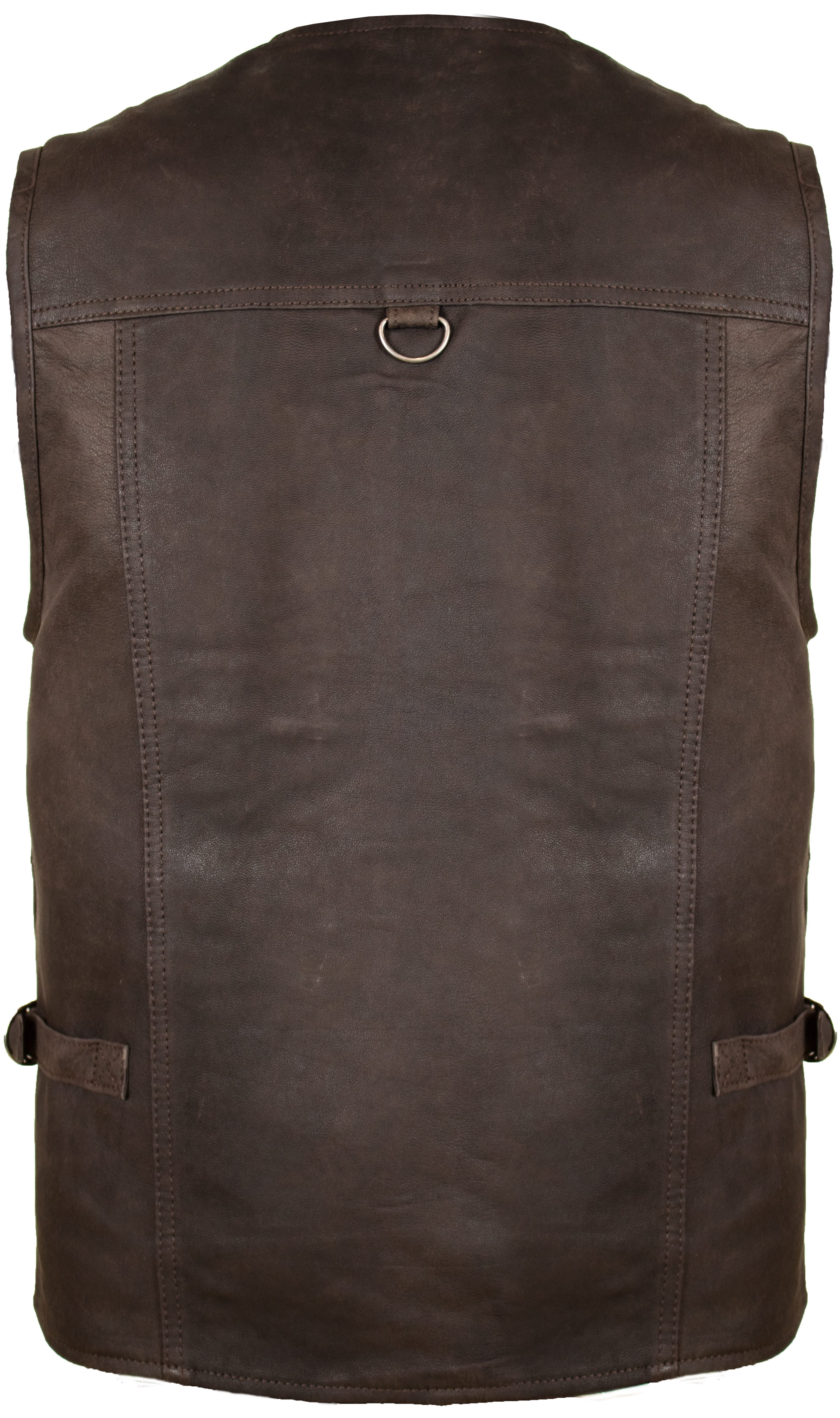 MDM Lederweste Herren Outdoor Jagd Lederweste in Brau Velour Leder Freizeit Lederweste aus Lammnappaleder mit vielen Taschen