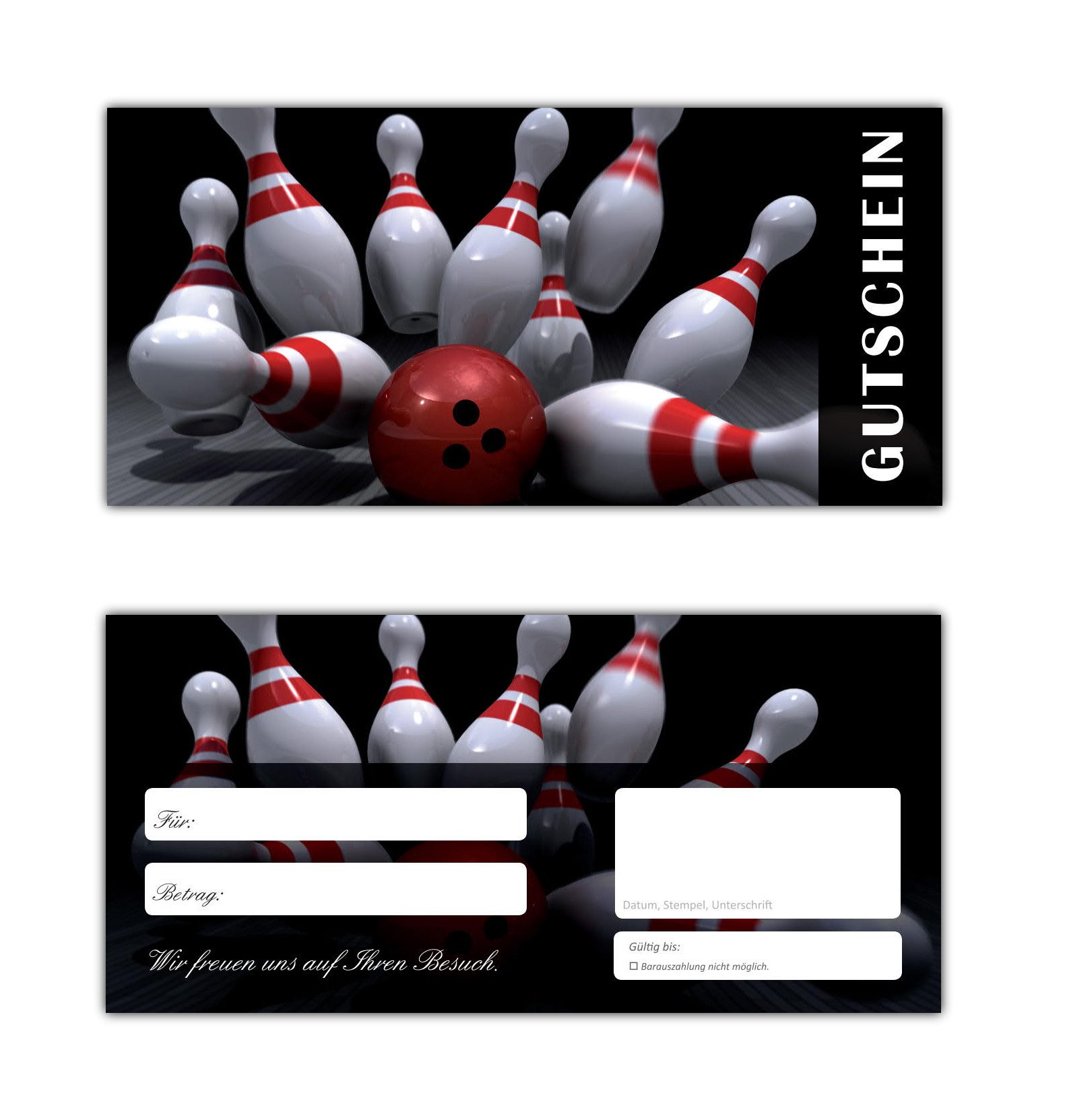 Geschenkkarte Geschenkgutscheine Strike (Bowling-637) Kegeln Sport Bowlingkugel