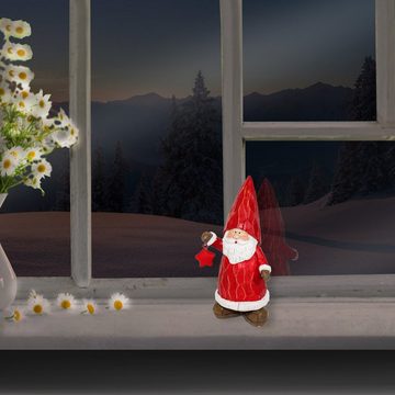 colourliving Weihnachtsfigur Weihnachtsmann Figur mit Stern in Holz-Optik 21cm, Handbemalt, Holzschnittoptik, auch als Fensterdeko geeignet