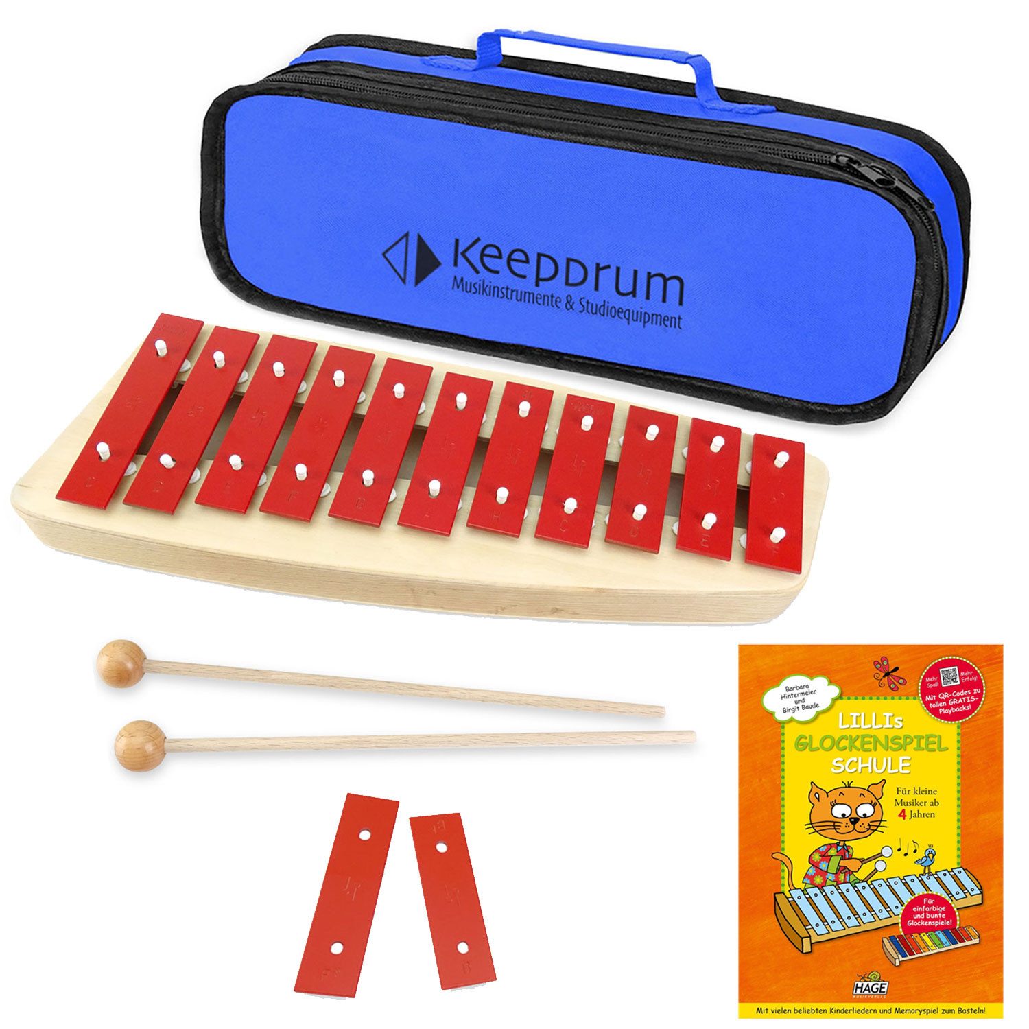 SONOR Glockenspiel Sonor Glockenspiel NG-10 mit Tasche und Notenheft,Glockenspiel NG-10, 2 Schlägel, Tasche blau, Notenheft , Vorteils-Set mit Tasche Blau und Notenheft