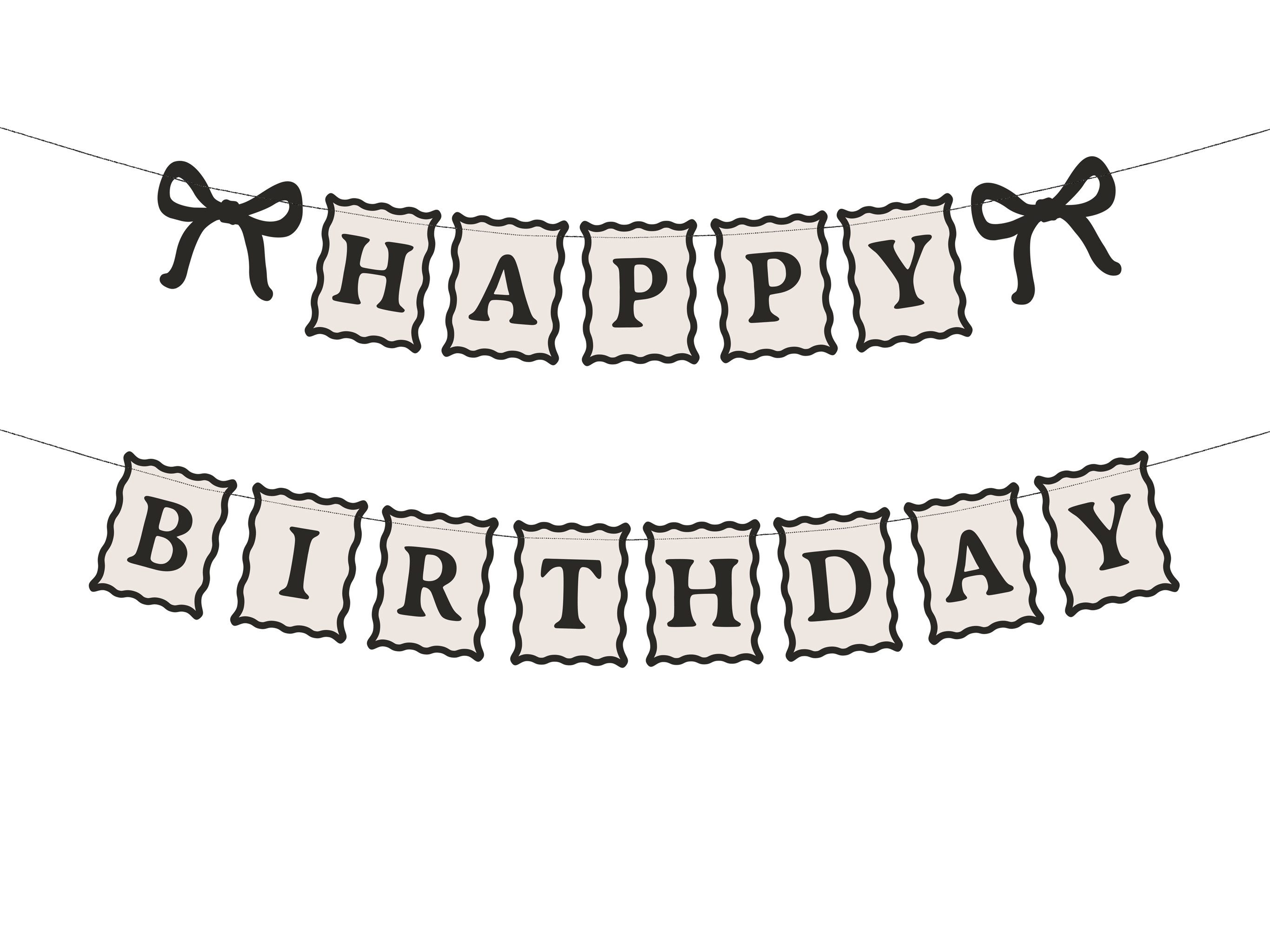 partydeco Girlande, Happy Birthday Girlande 100cm Banner Creme / Schwarz