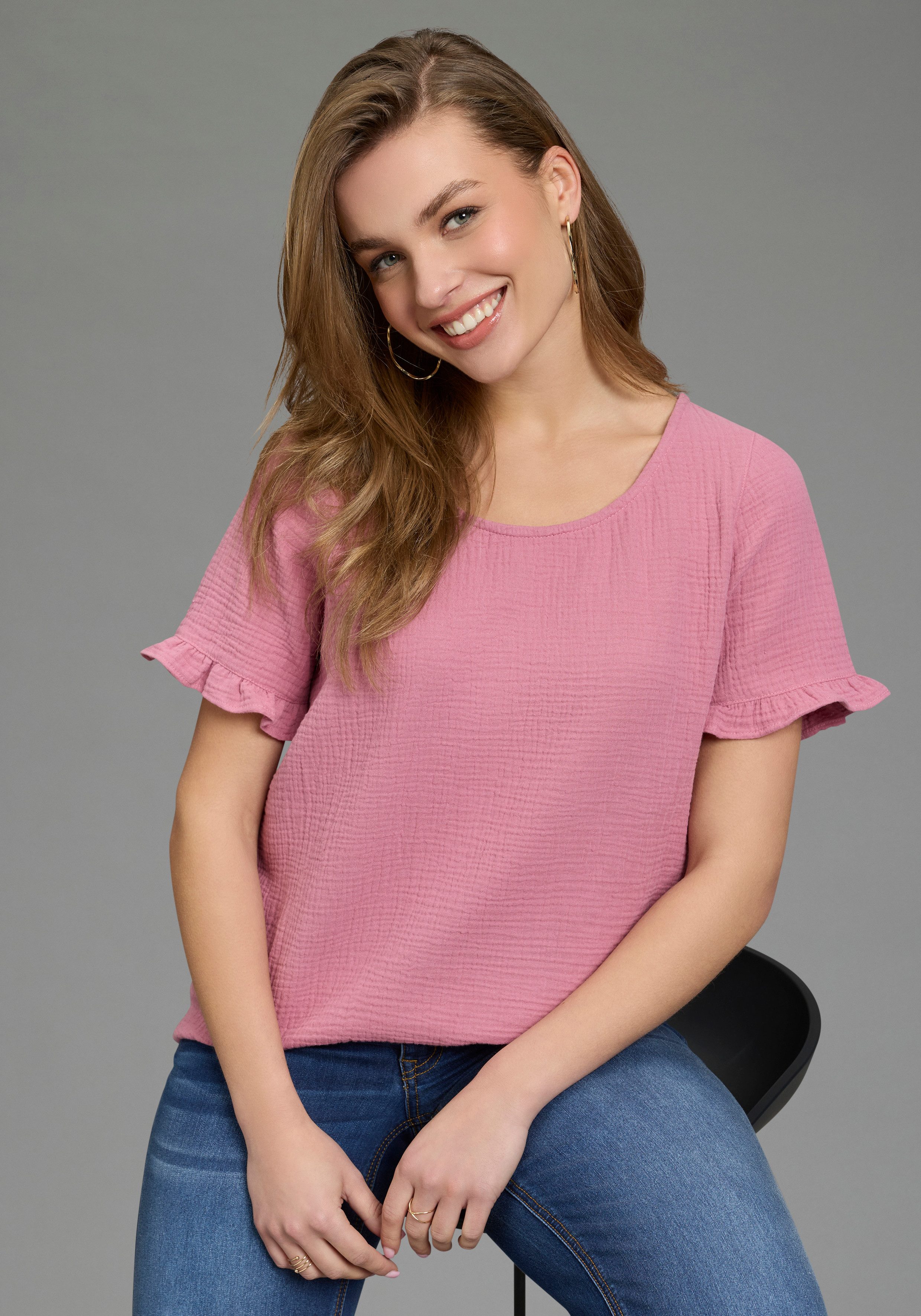 Laura Scott Rüschenbluse mit Zier-Knopfleiste am Rücken, unifarben, aus Baumwoll-Musselin. € 39,99, (€ 39,99 pro 1 Stk).