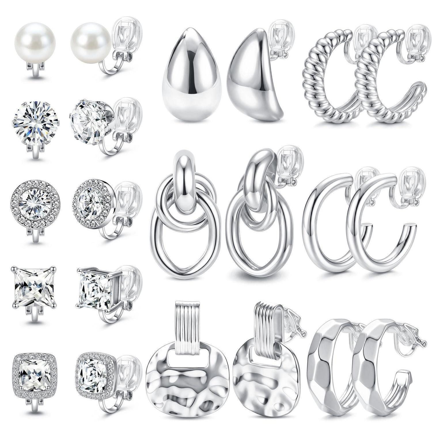 LuxusKollektion Ohrclip-Set Ohrclips Damen 11 Paar Gold/Silber Zirkonia