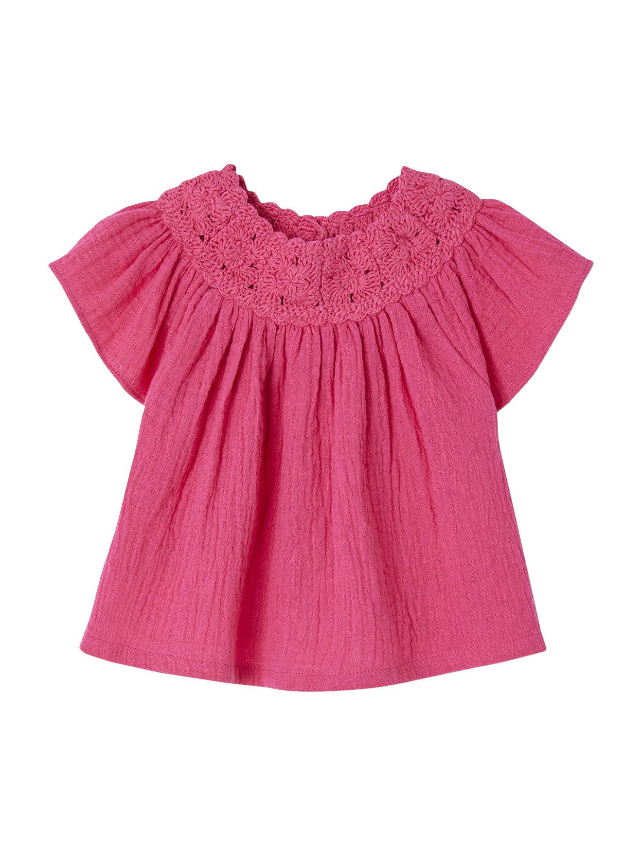 vertbaudet Kurzarmbluse Mädchen Baby Bluse mit Häkelspitze