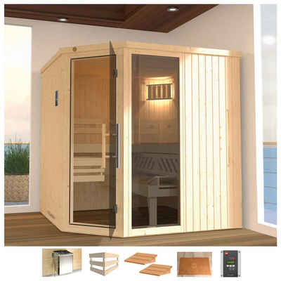 weka Sauna Varberg 3, BxTxH: 194 x 194 x 199 cm, 57 mm, 7,5 kW Bio-Ofen mit ext. Steuerung