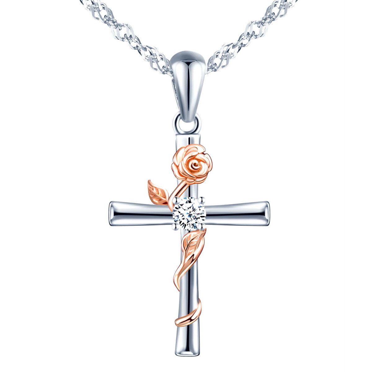 ELLAWIL Silberkette Jesuskreuz Zirkonia Kreuzkette mit Kreuz Anhänger Rose günstig online kaufen