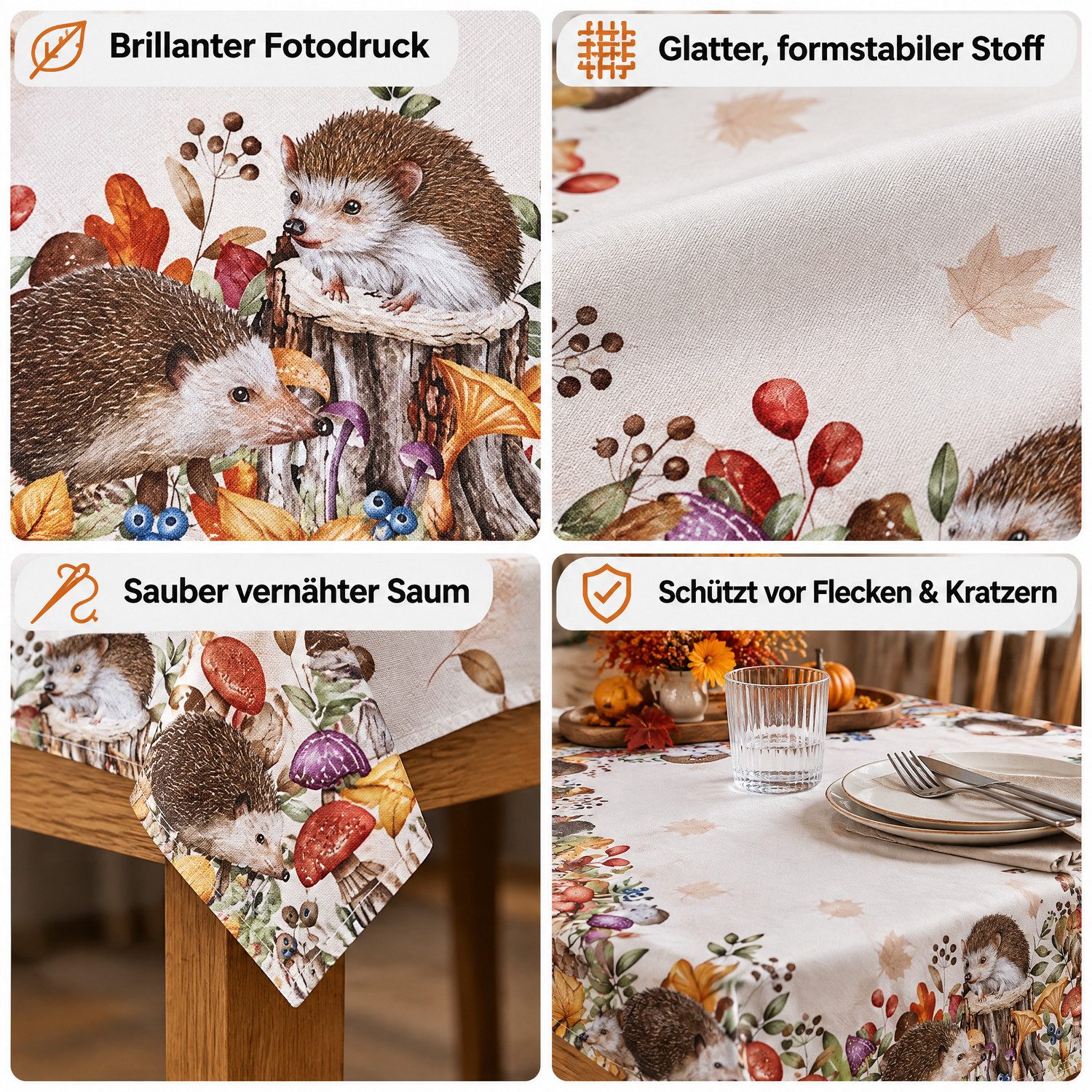 texpot Tischdecke Tischläufer Druck Igel Herbst (1-tlg) – Bild 3 von 5