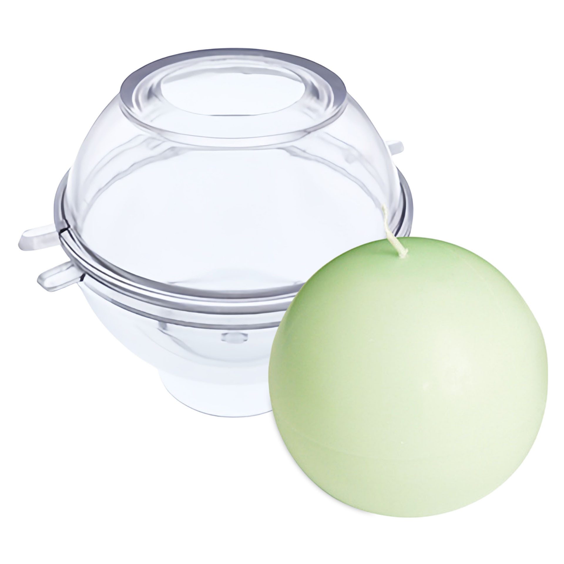 DistrEbution Kugelkerze Kerzenform Kugel Ø 8 cm, transparente zweiteilige Gießform, hitzebeständig & wiederverwendbar, gleichmäßige Rundform