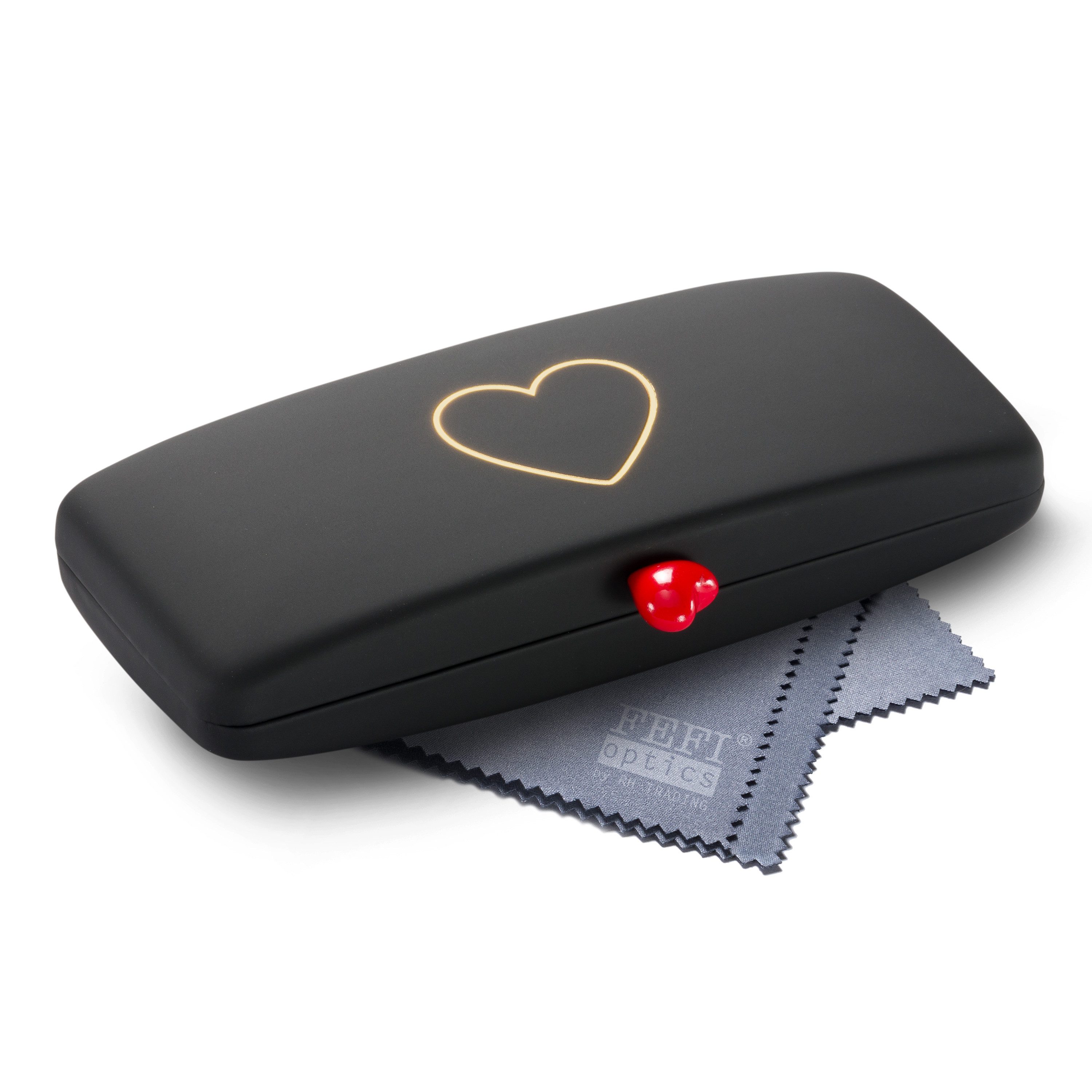 FEFI Brillenetui Hardcase mit aussergewöhnlicher Herz-Applikation, Set aus 1 Etui + hochwertigem Mikrofasertuch