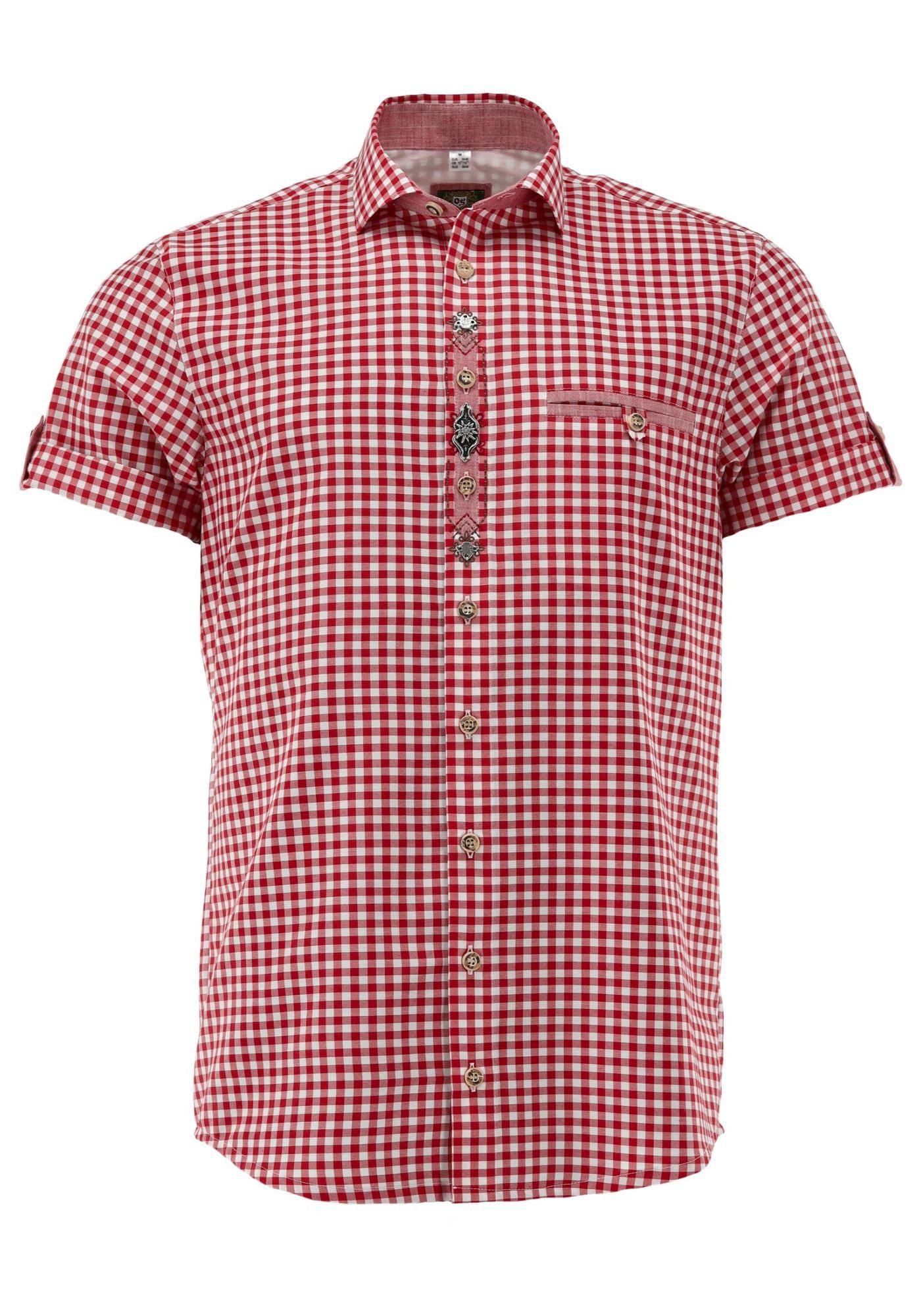 OS Trachten Trachtenhemd Tivira Regular Fit, Haifischkragen, Paspeltasche, Ornamente und Ziermetalle