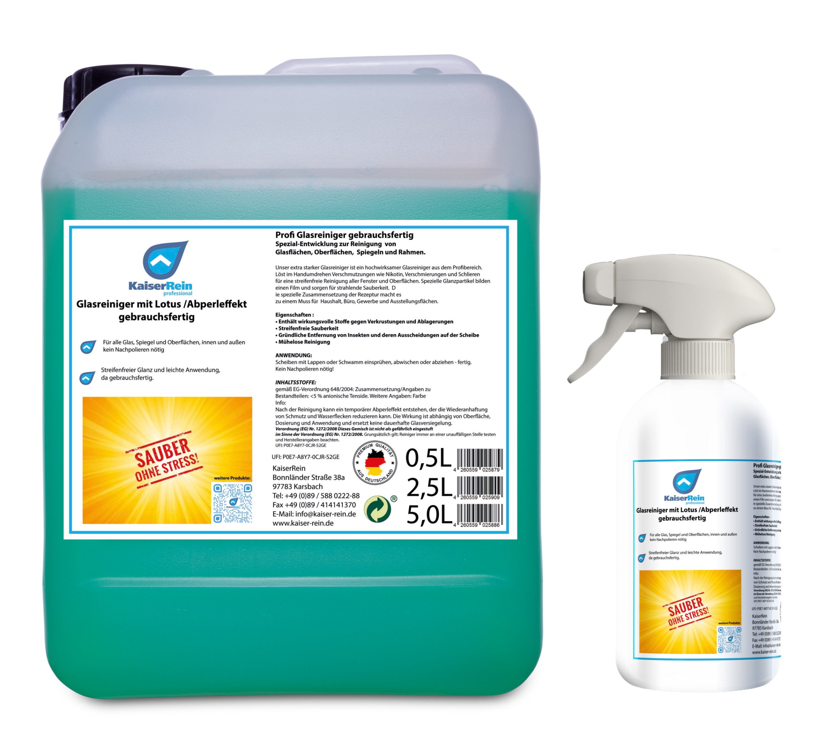 KaiserRein Profi Glasreiniger mit Lotuseffekt Spray Glasreiniger (Lotus-Effekt, streifenfrei, schnelltrocknend, schmutzabweisend)