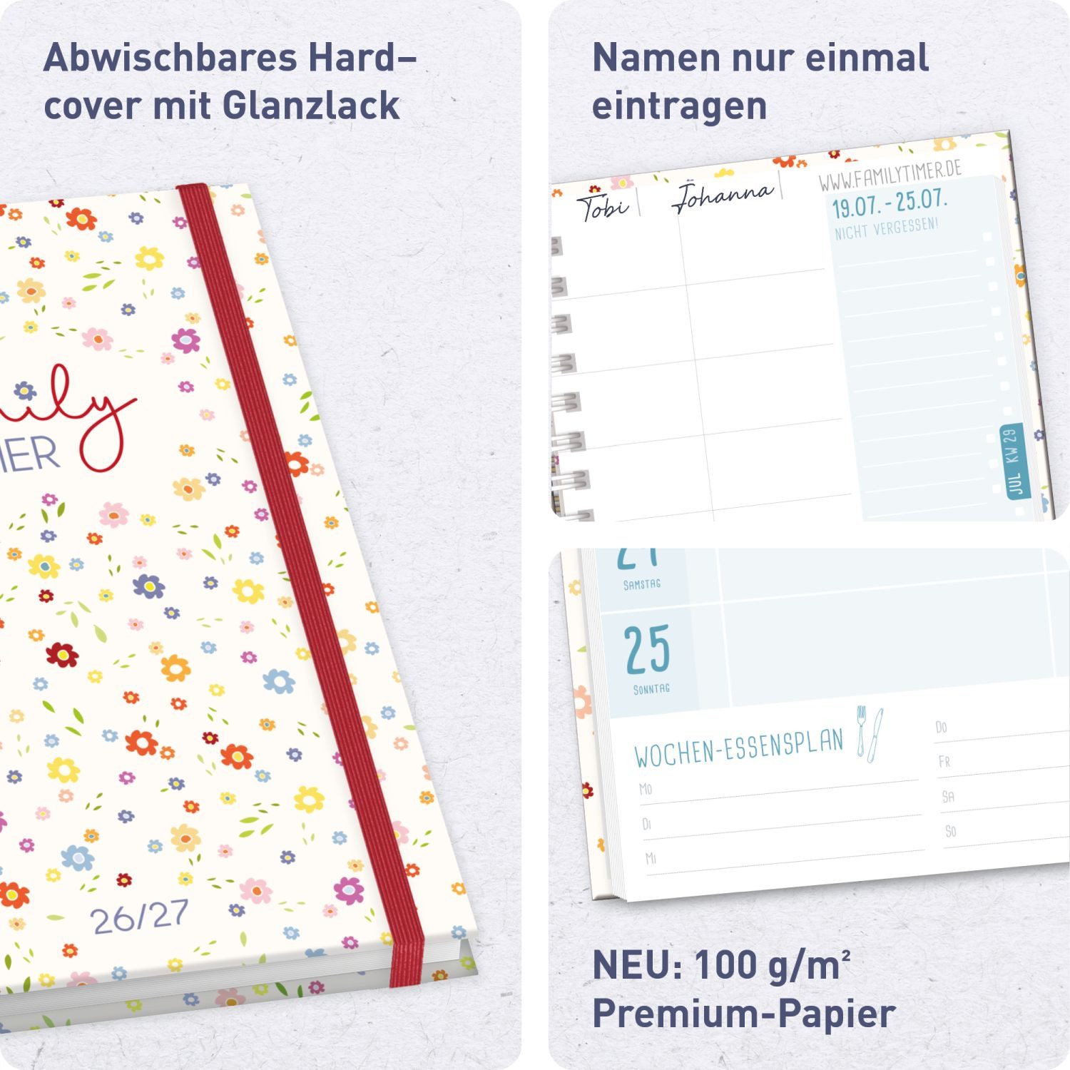 Häfft Terminkalender Family-Timer 2026/2027 / 17 Monate / A5, Wire-O-Bindung – Bild 2 von 5