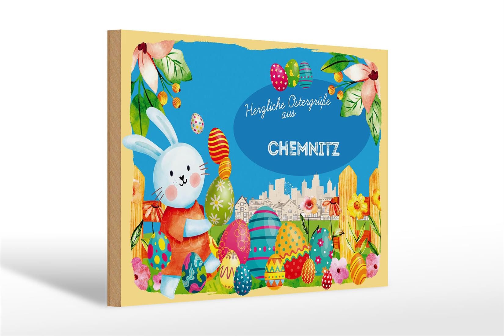 Femer GmbH Holzbild Ostern Ostergrüße 30x20cm CHEMNITZ Deko, Feste und Feiertage (1 St), Glatte Holzfaserplatte (MDF), vorn beschichtet