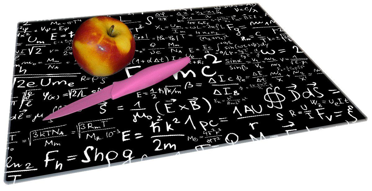 Formeln 4mm, Wallario Relativitätstheorie, Gummifüße 30x40cm Schneidebrett (inkl.  ESG-Sicherheitsglas, 1-St), rutschfester Mathematische