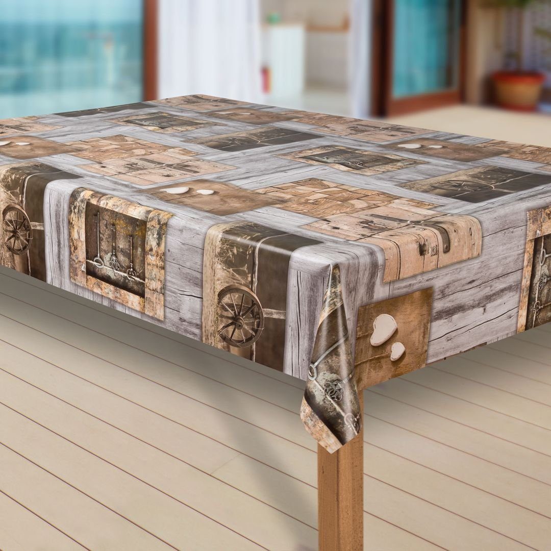 laro Tischdecke Wachstuch-Tischdecken Abwaschbar Holz Herzen braun grau rec günstig online kaufen