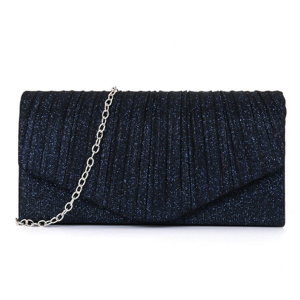 nsihing Clutch Damen Clutch, Glitzer Abendtasche mit Abnehmbarer Schulterkette, Elegante Umhängetasche mit Plissee Design für Party, Hochzeit & Abend