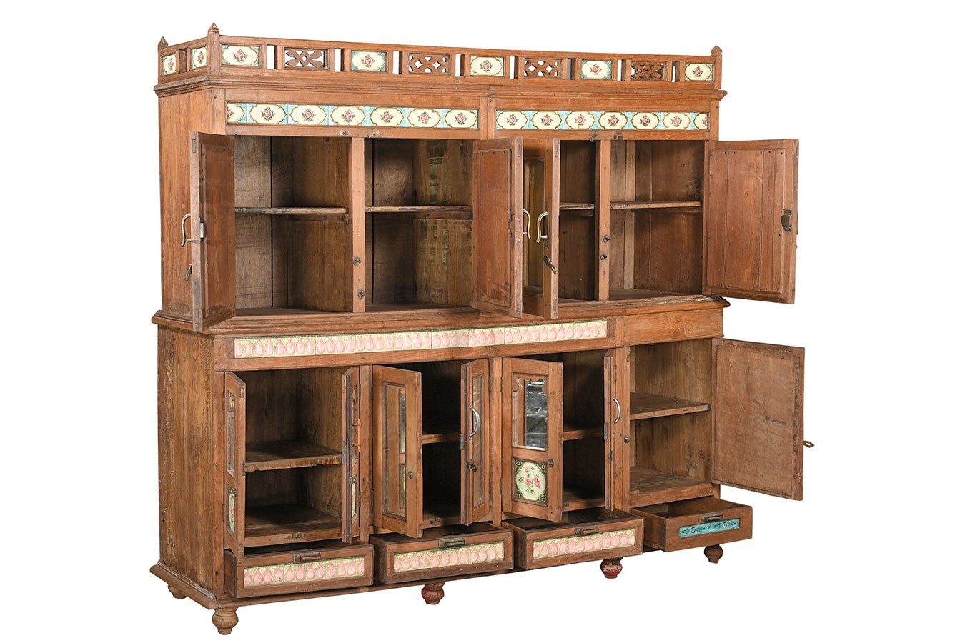 daslagerhaus Bauernschrank Vitrinenschrank Dutch Style mit Kacheln natur