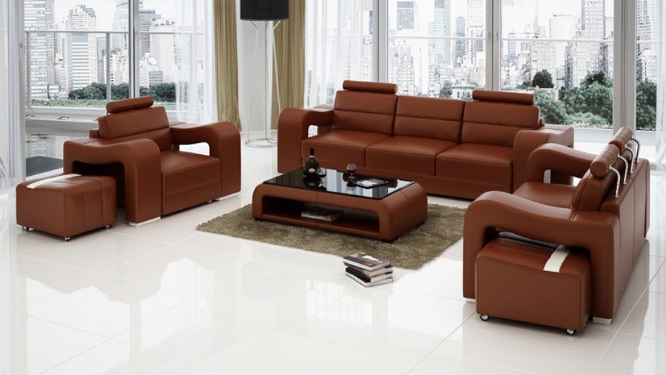 JVmoebel Sofa Ledersofa Couch Wohnlandschaft 3+2+1 Sitzer Modern Sofa, Made in Europe | Alle Sofas