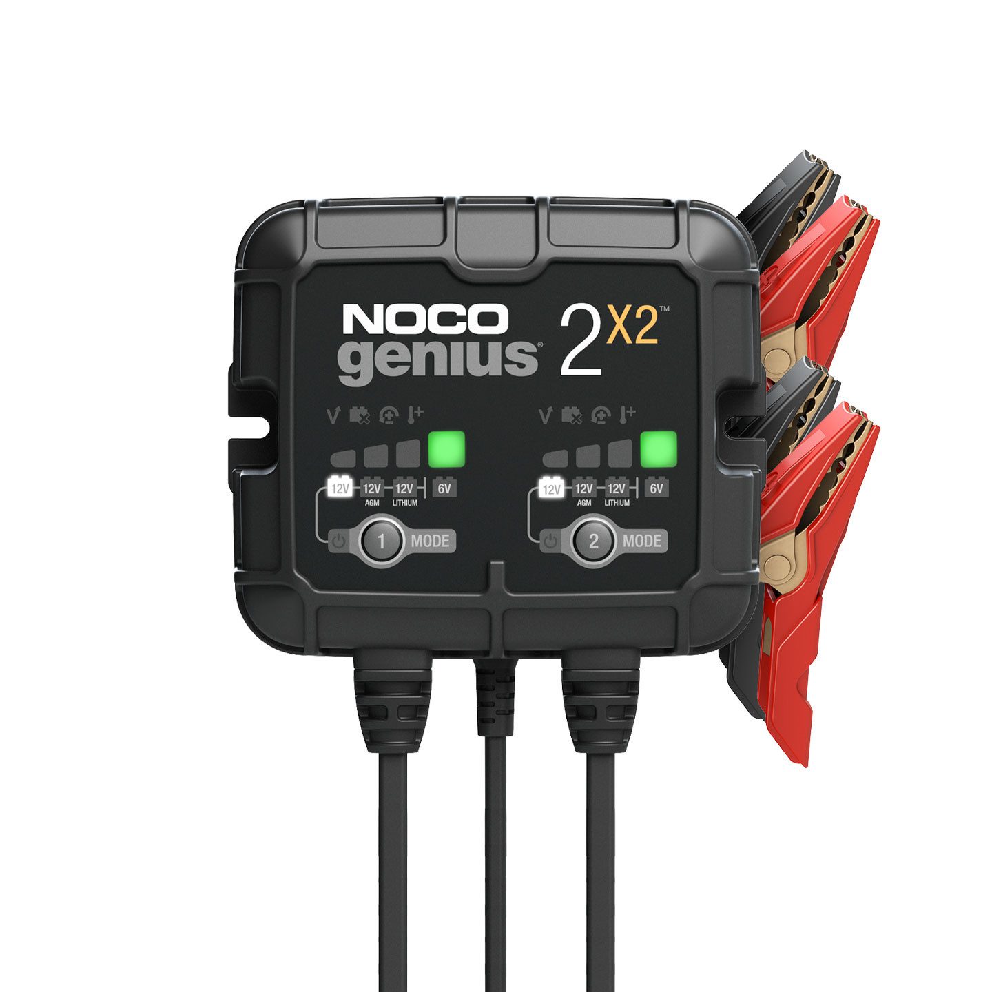 Noco NOCO GENIUS2X2 6V/12V 4A Batterieladegerät Autobatterie-Ladegerät (Packung, Umfangreiches Zubehör enthalten, 2-Bank-Laden mit 2 A pro Bank für 2 Batterien)