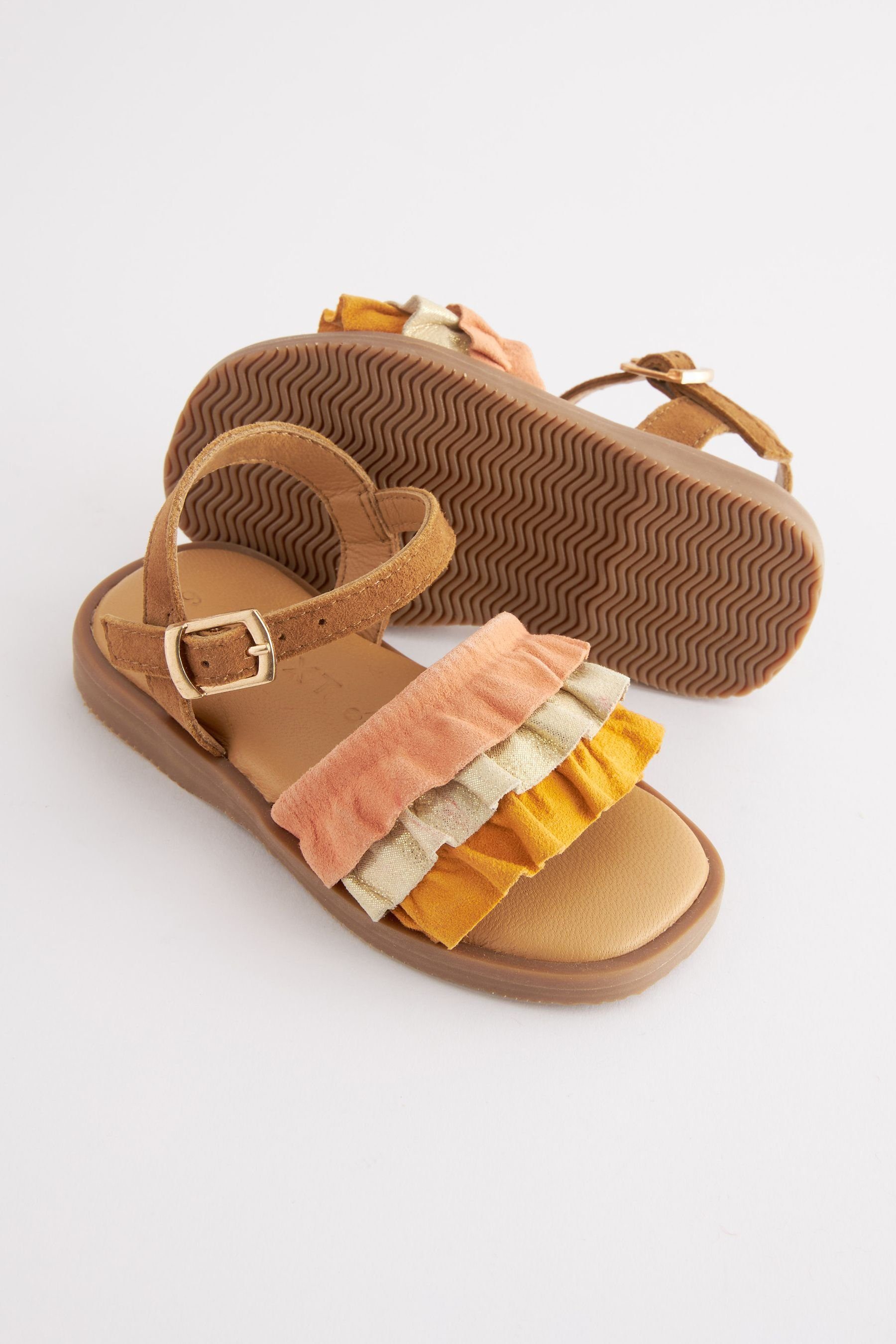 Next Sandalette mit Sandale Orange/Tan Rüschendetails Leather (1-tlg) Brown