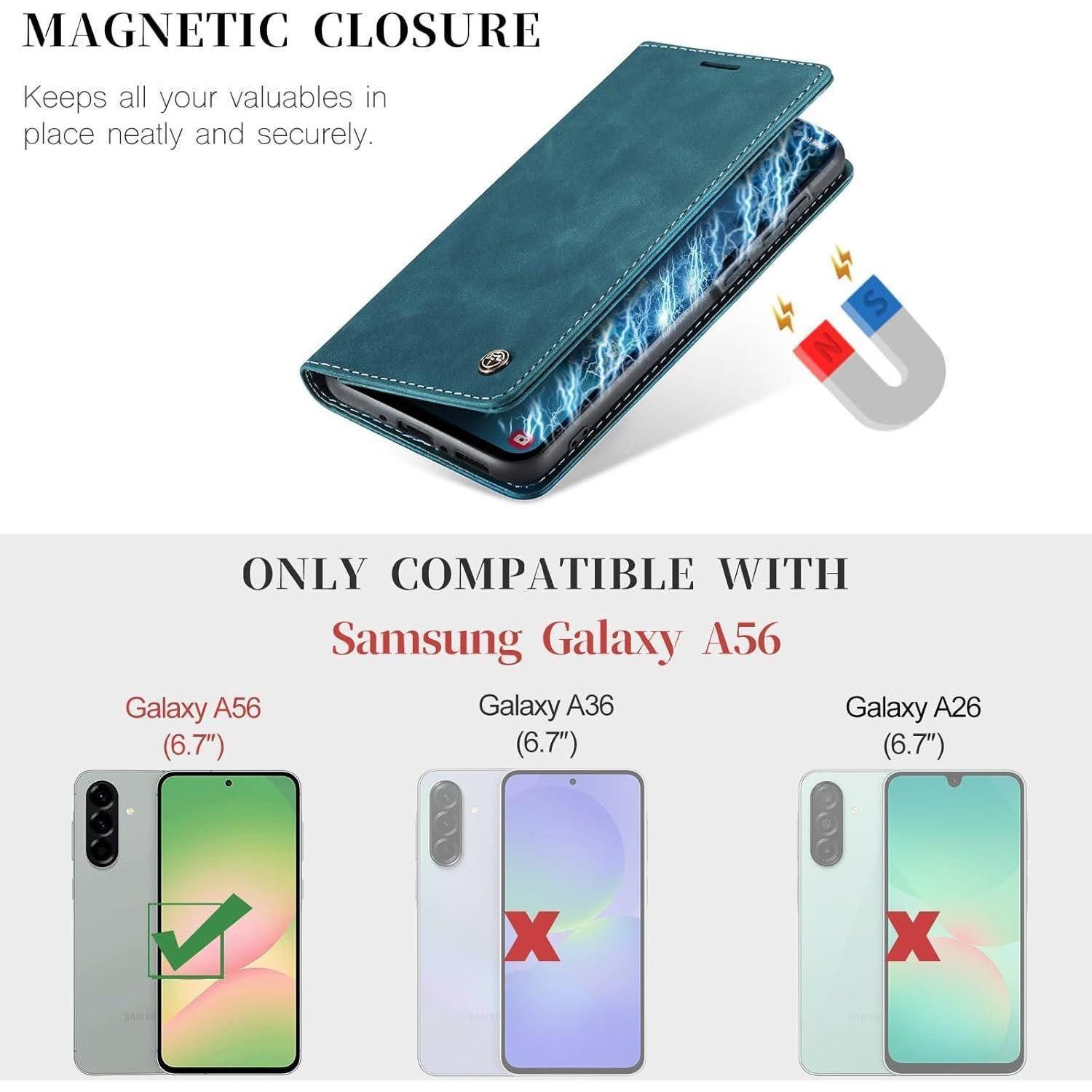 LuxusKollektion Flip Case Handyhülle A56 5G Leder Klapphülle Kartenfach Standfunktion Blaugrün