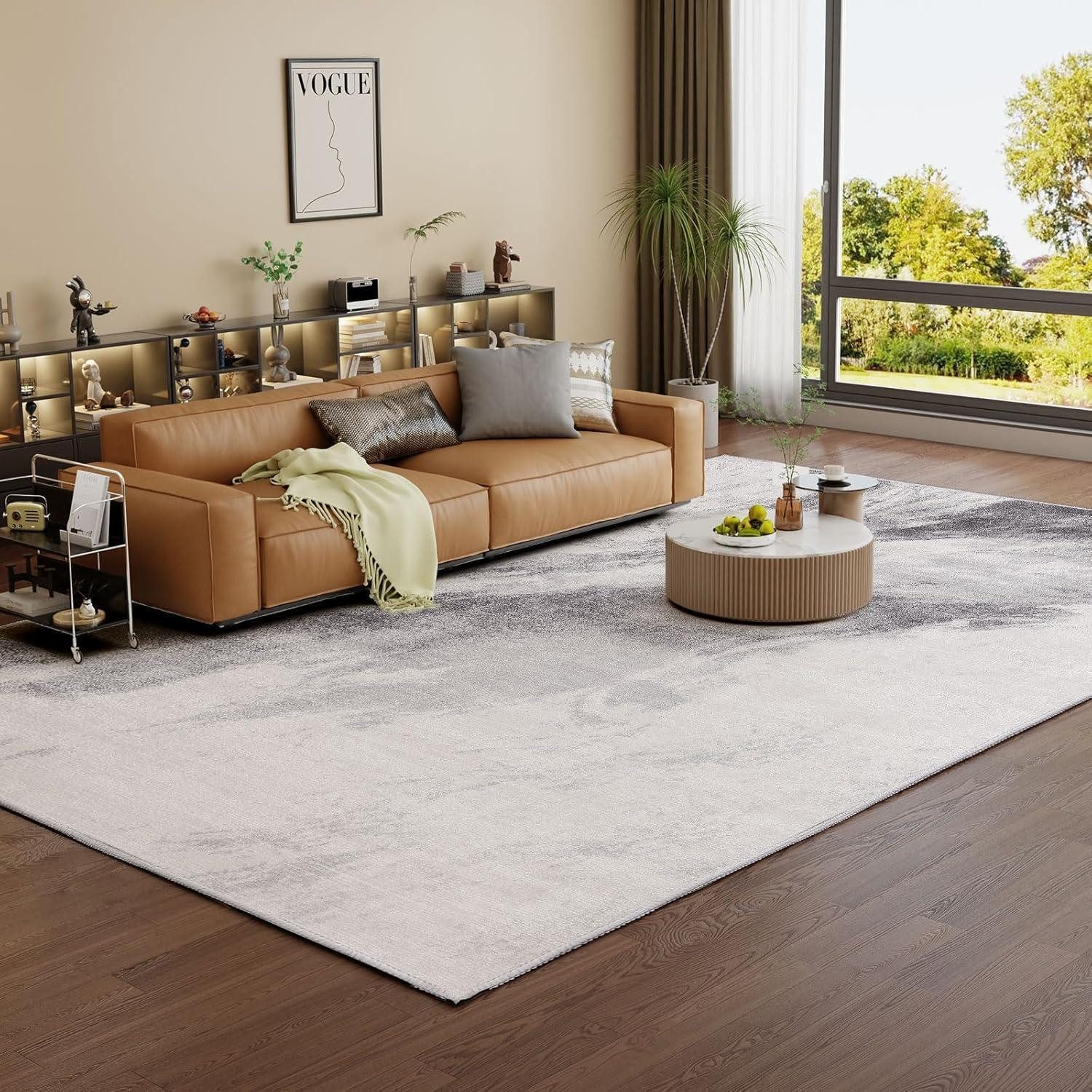 LuxusKollektion Designteppich Teppich Wohnzimmer Kurzflor Waschbar Hellgrau günstig online kaufen